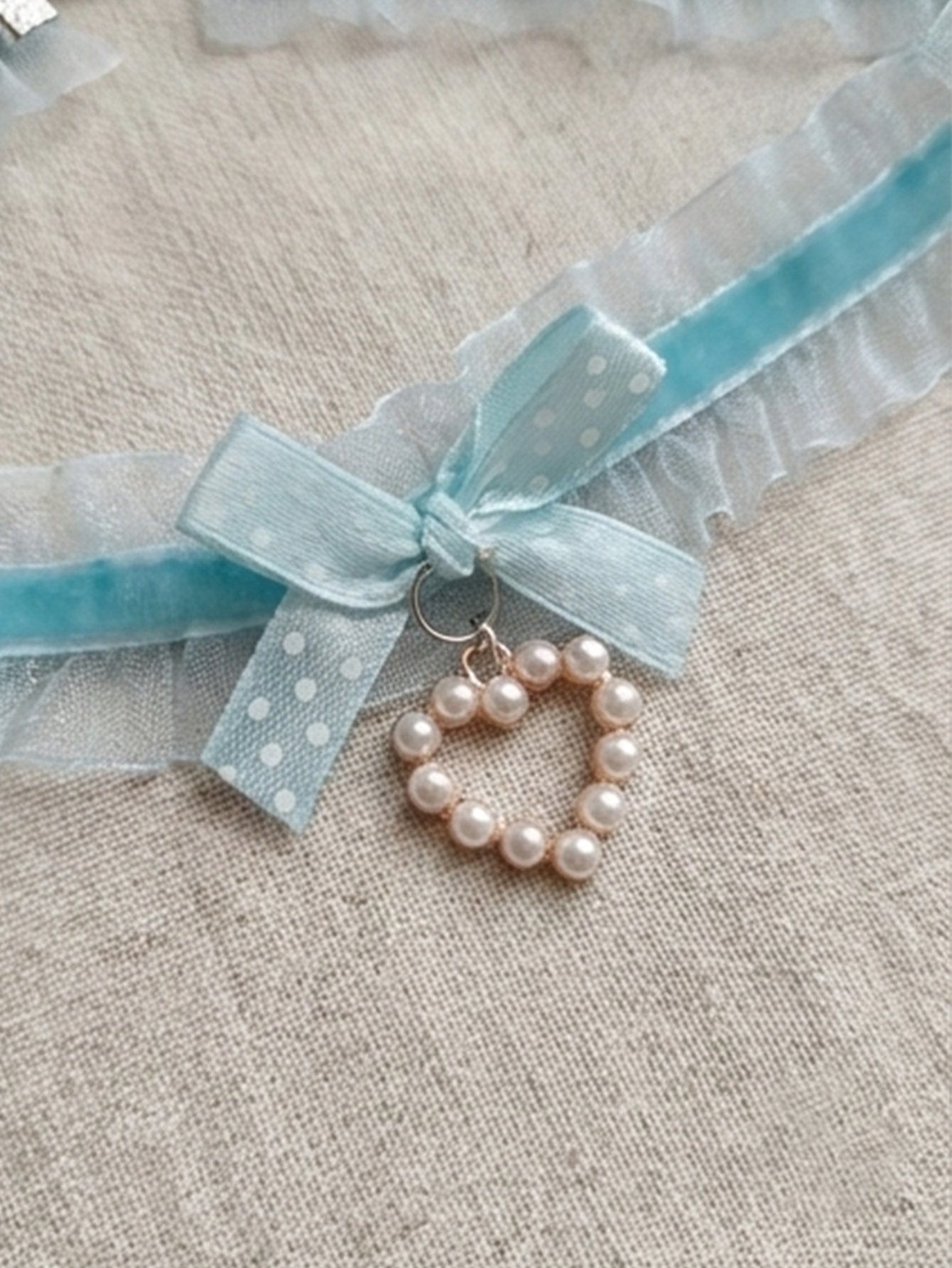 Lace Bow Faux Pearl Heart Choker Necklace