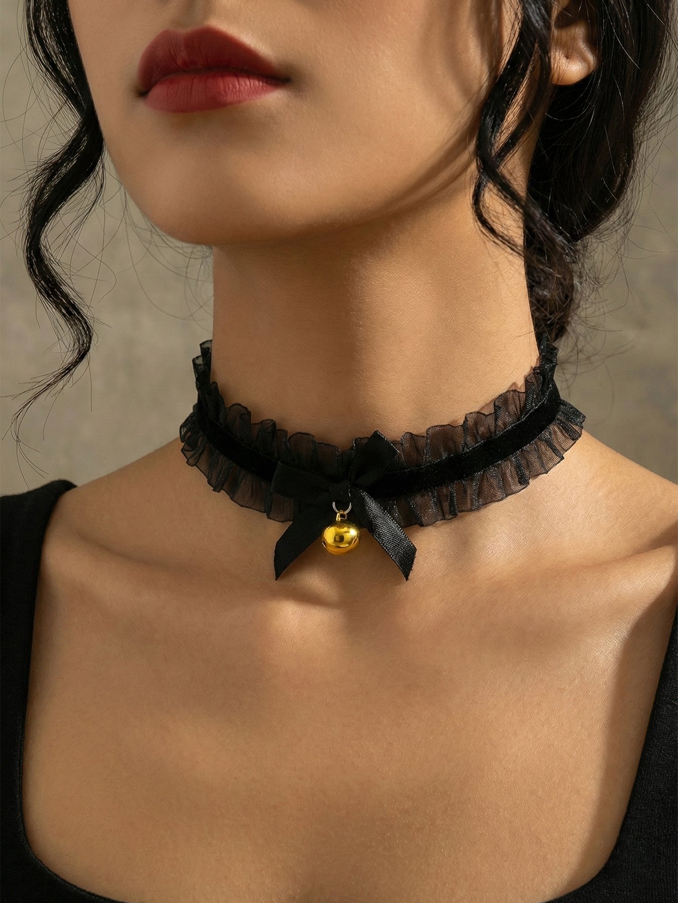 Lace Bow Bell Choker Necklace