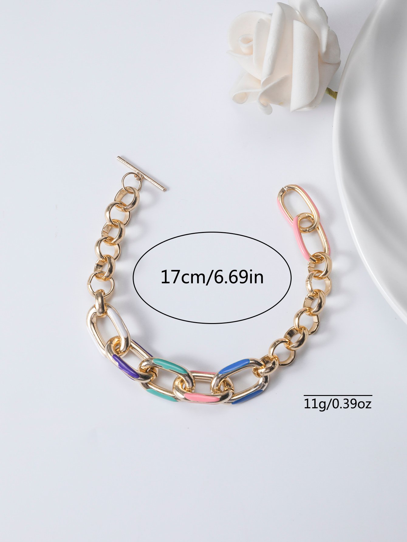 Gold Tone Enamel Link Chain Bracelet