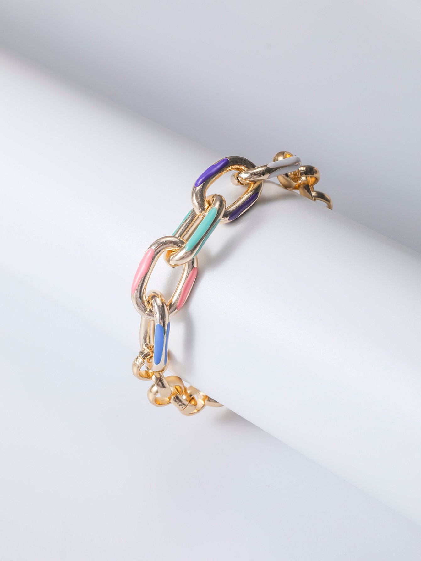 Gold Tone Enamel Link Chain Bracelet