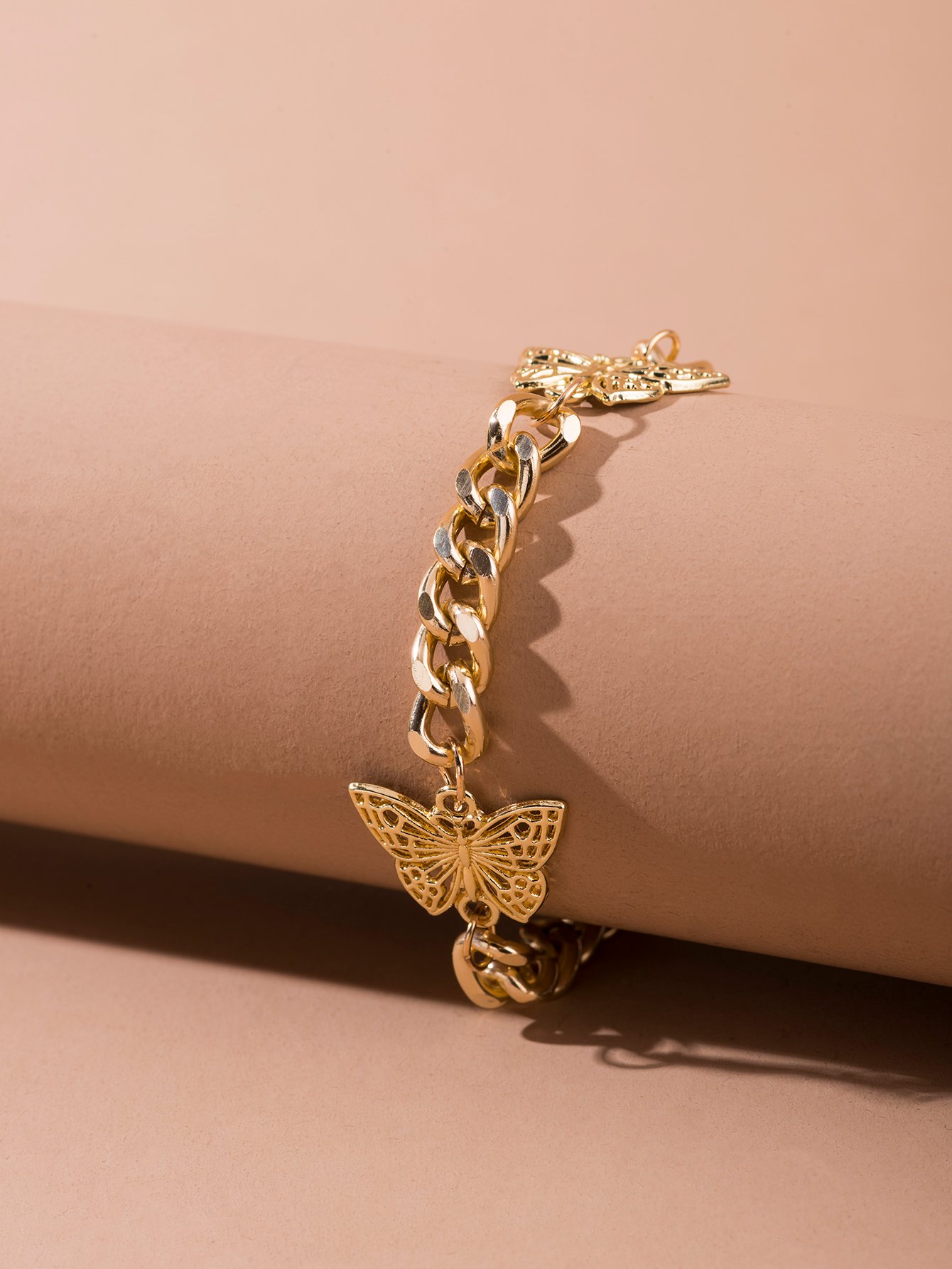 Gold Tone Butterfly Charm Link Bracelet