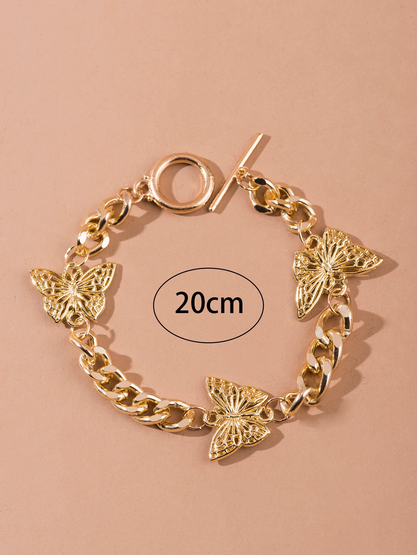 Gold Tone Butterfly Charm Link Bracelet
