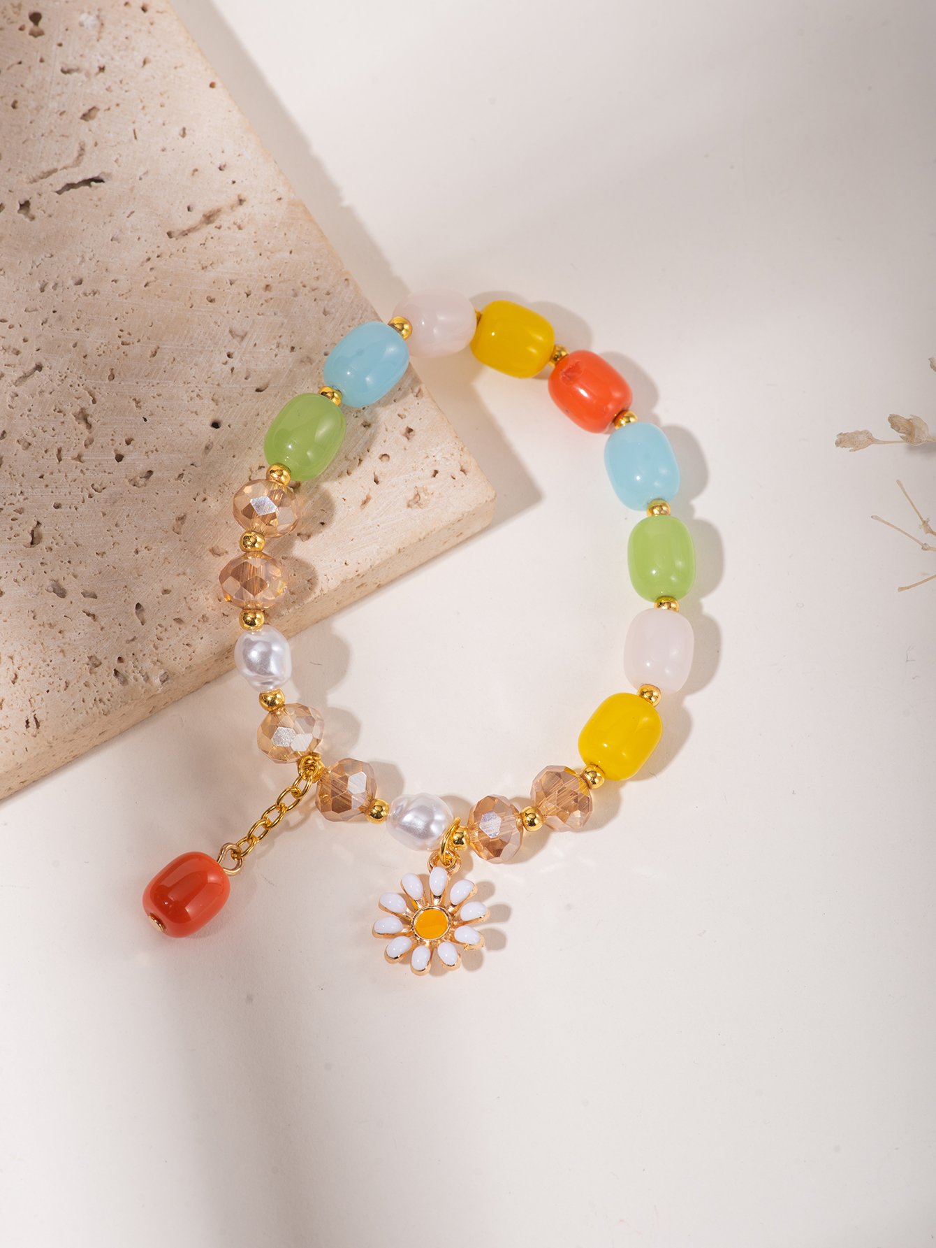 Multi-Color Beaded Daisy Charm Bracelet