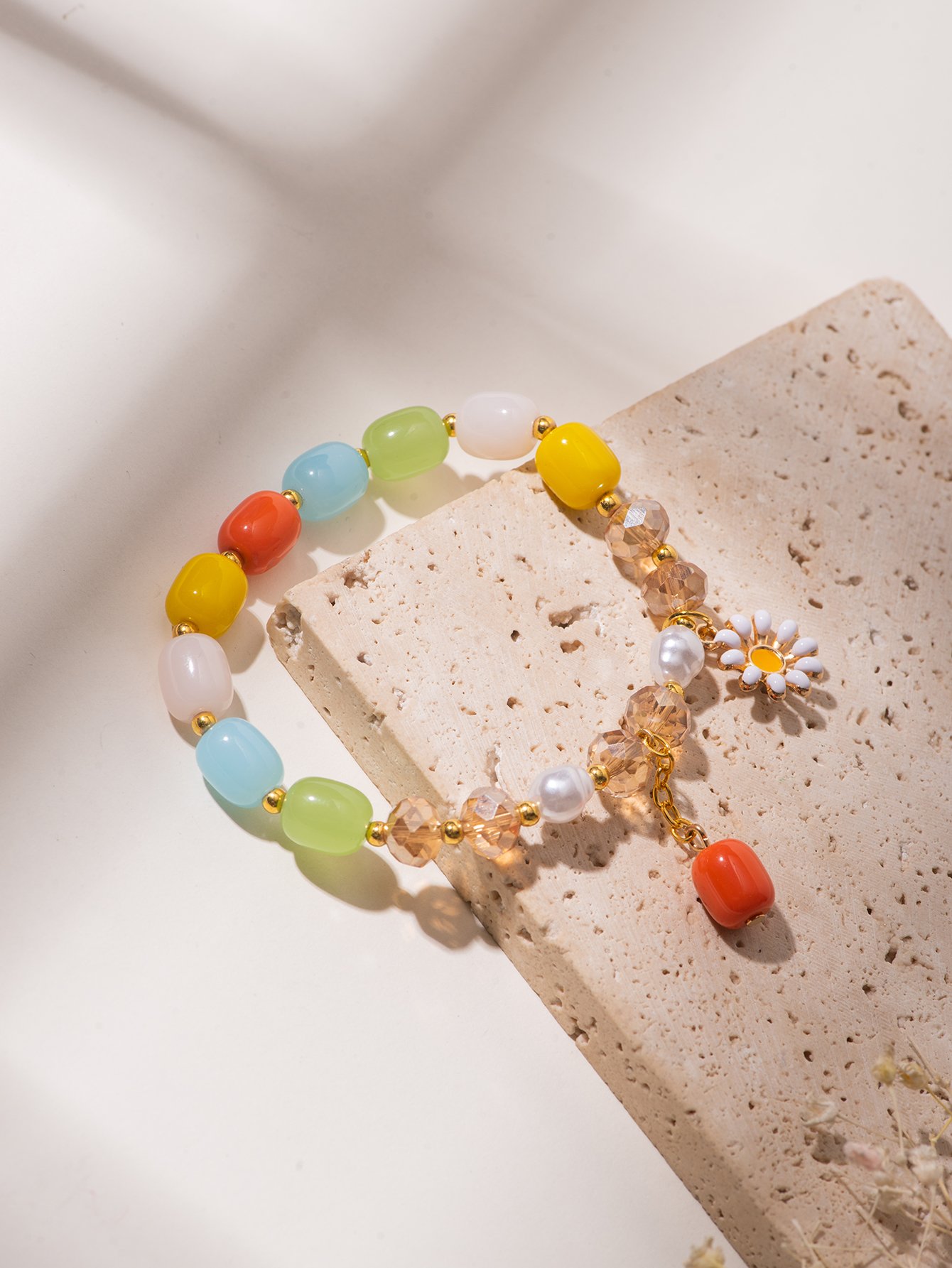 Multi-Color Beaded Daisy Charm Bracelet