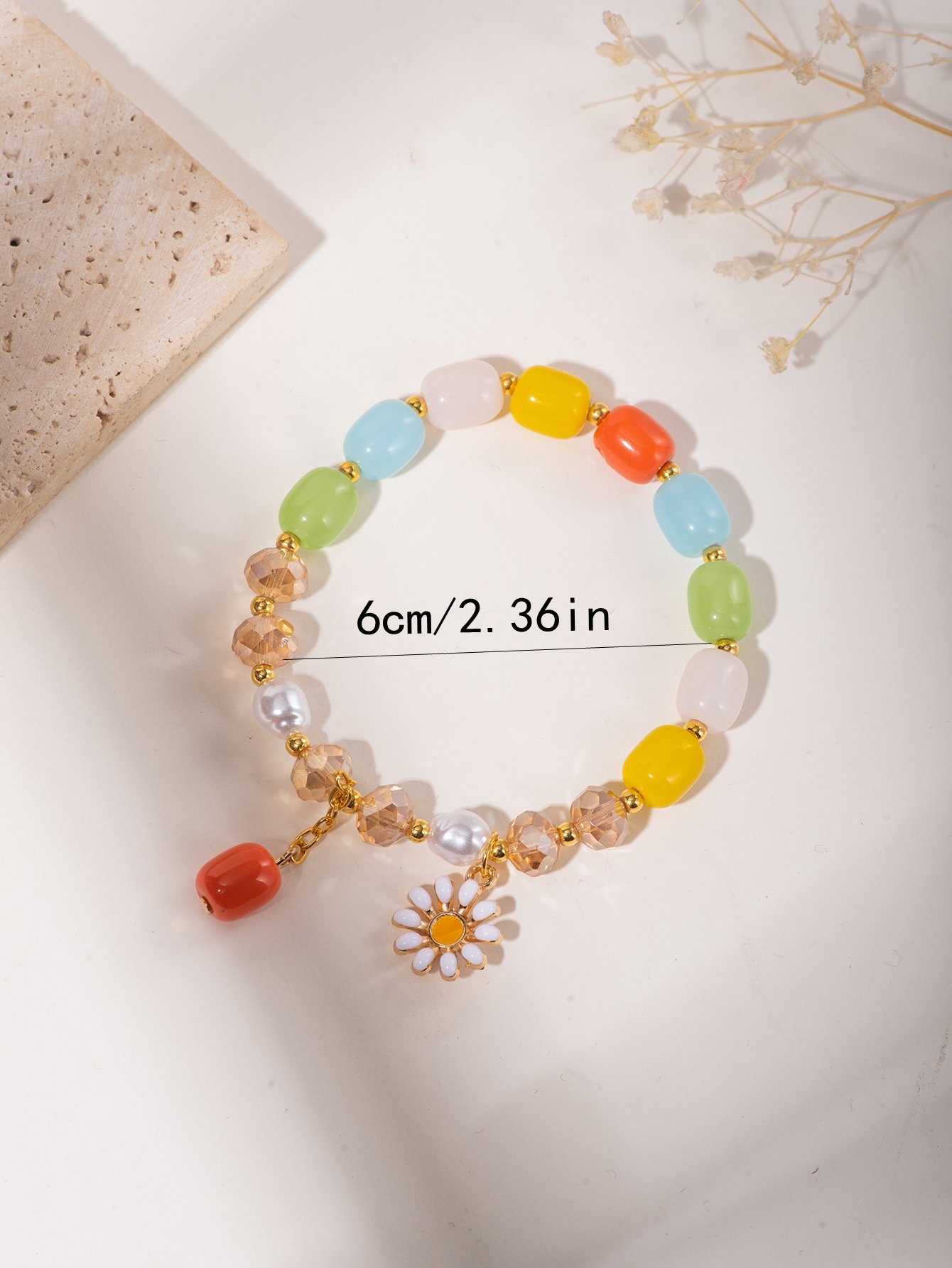 Multi-Color Beaded Daisy Charm Bracelet