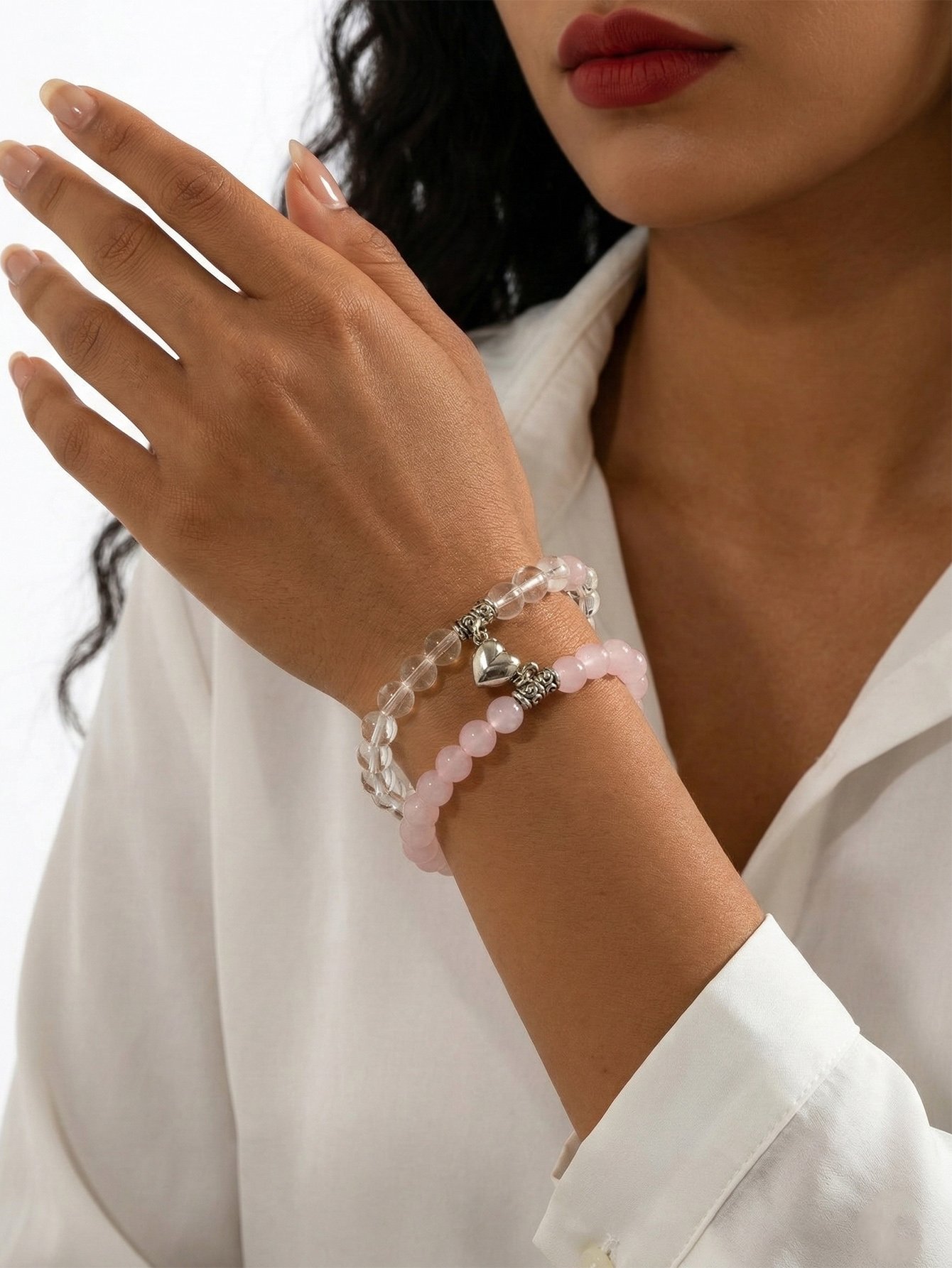 Pack of 2 - Beaded Bracelets with Heart Charm
