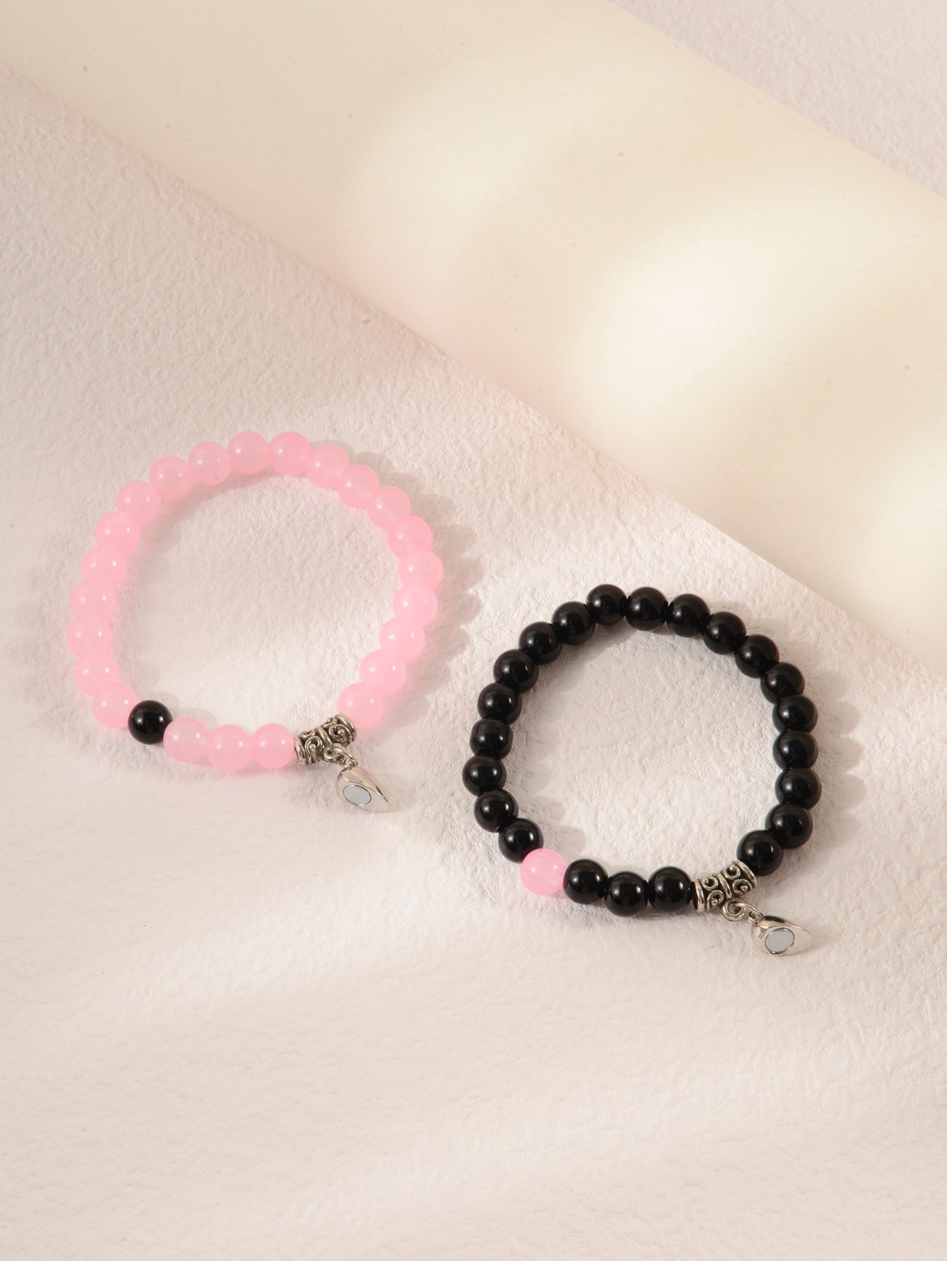 Pack of 2 - Multi-Color Beaded Magnetic Heart Couple Bracelets