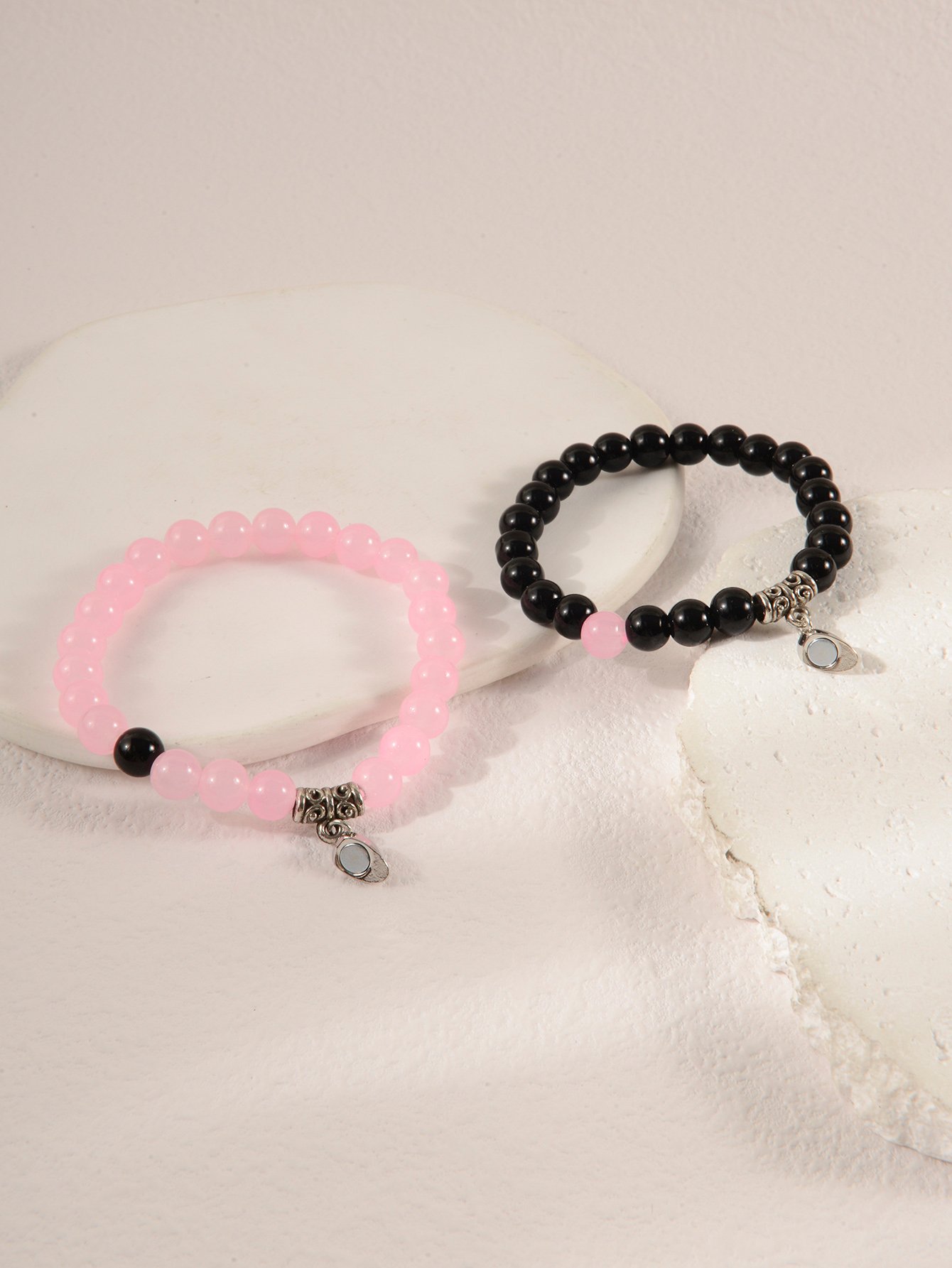 Pack of 2 - Multi-Color Beaded Magnetic Heart Couple Bracelets