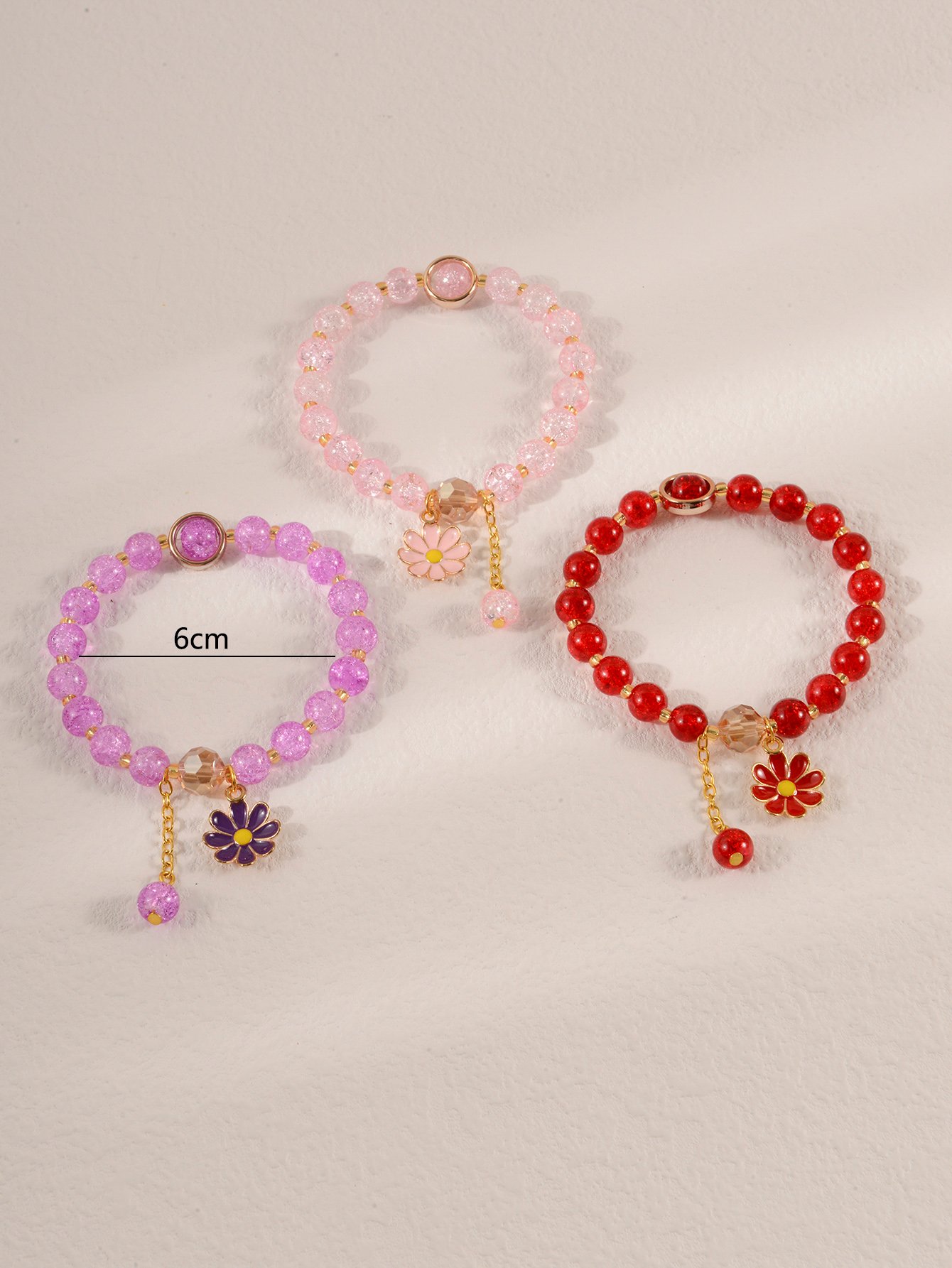 Pack of 3 - Multi-Color Floral Charm Beaded Bracelets