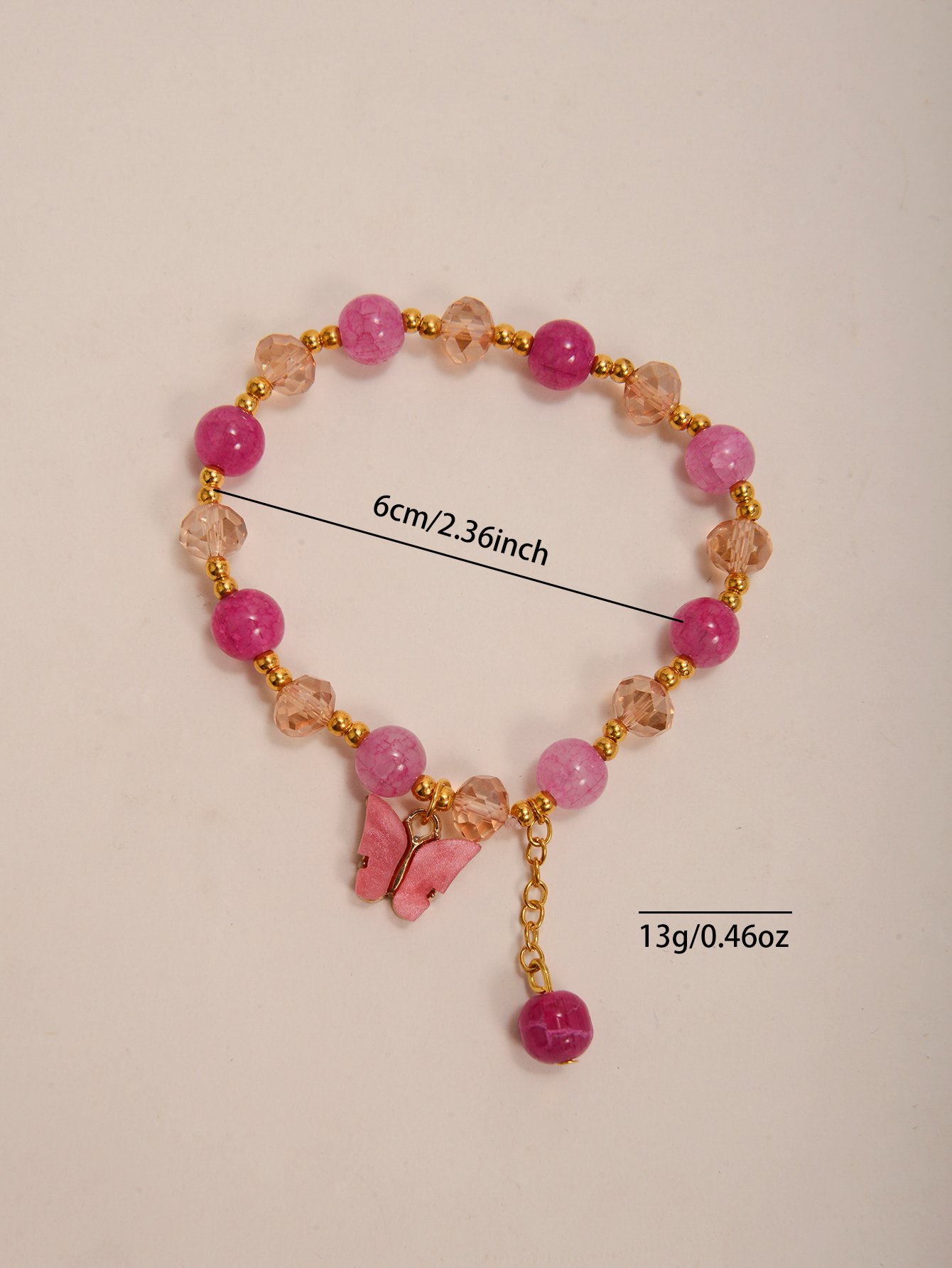 Pink Butterfly Charm Beaded Bracelet