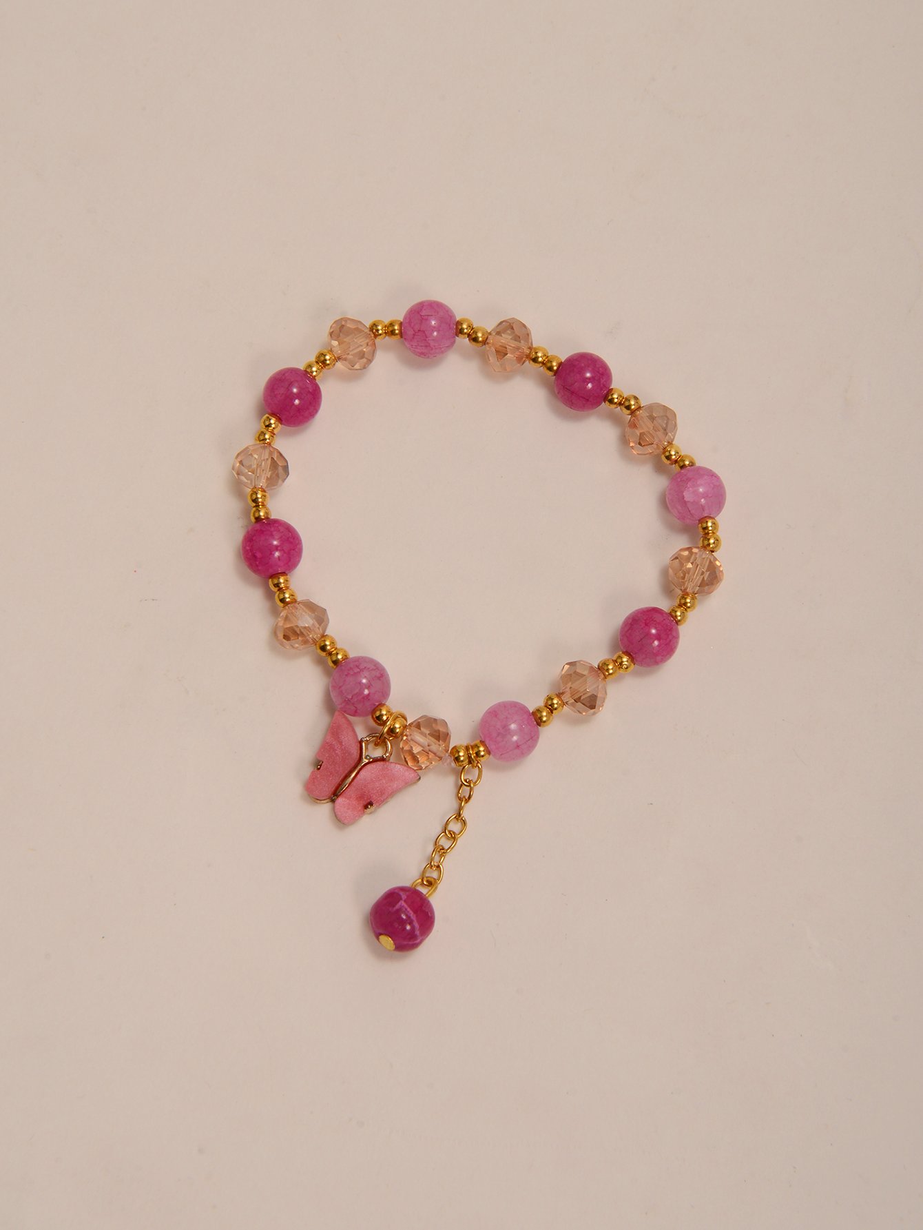 Pink Butterfly Charm Beaded Bracelet
