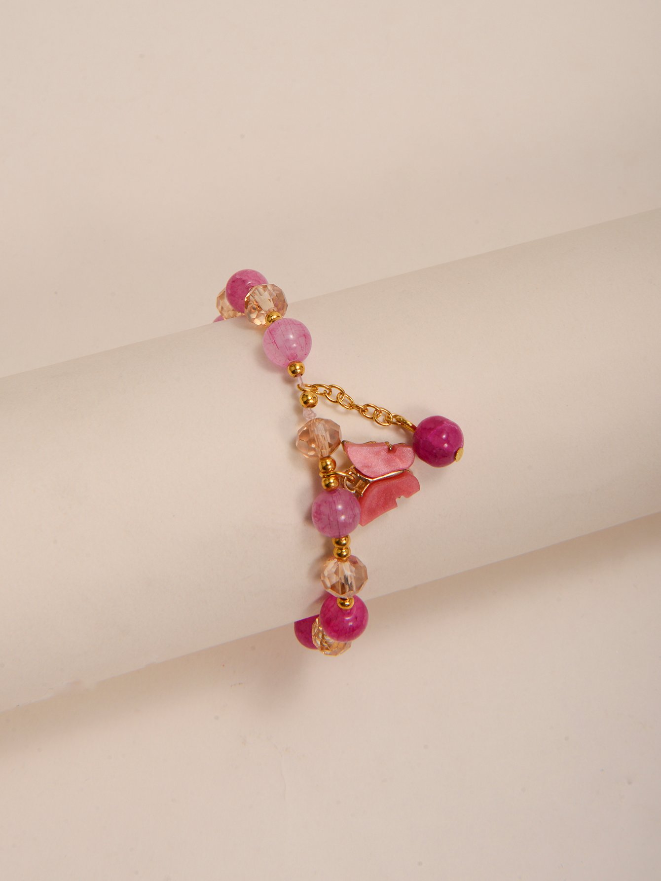 Pink Butterfly Charm Beaded Bracelet
