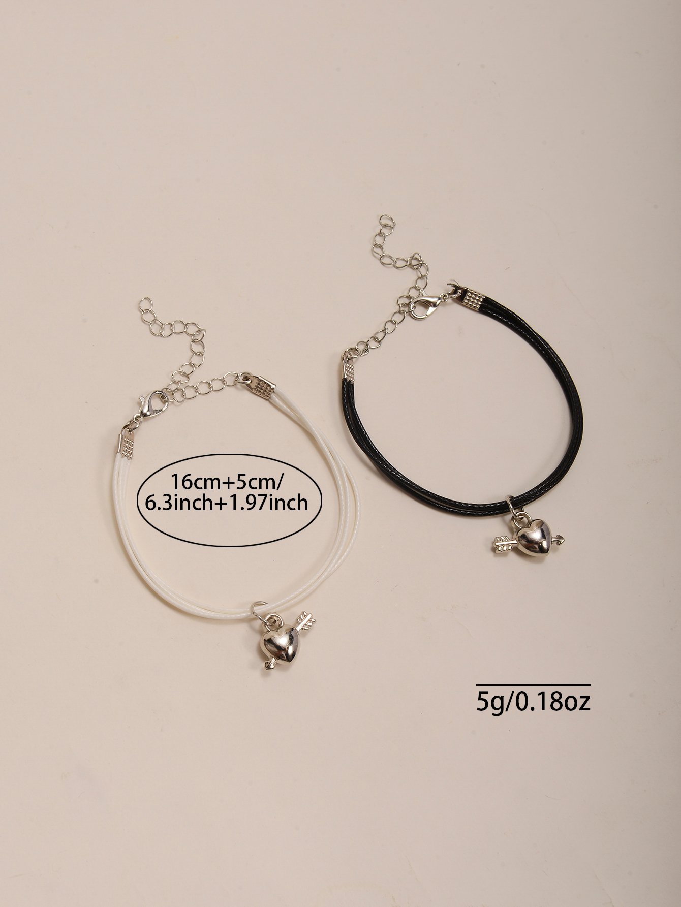 Pack of 2 - Black and White Heart and Arrow Charms Bracelets