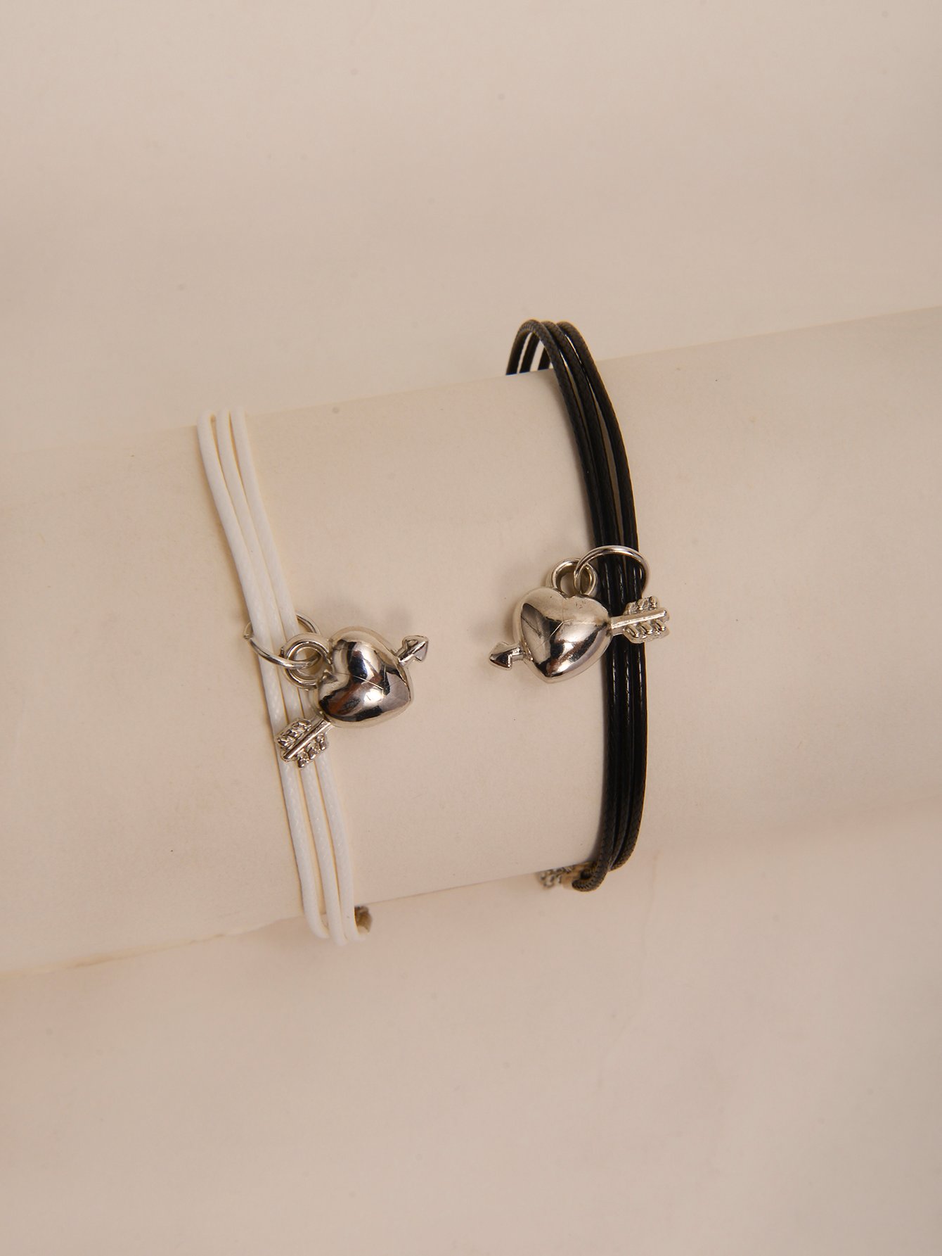 Pack of 2 - Black and White Heart and Arrow Charms Bracelets
