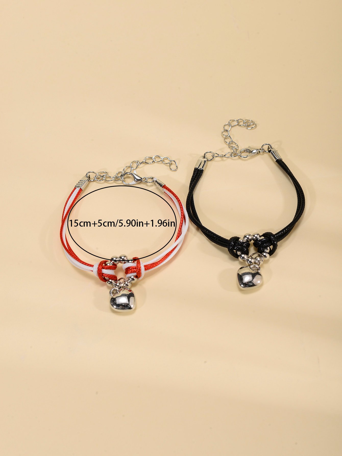 Pack of 2 - Multi-Color Heart Charm Couple's Bracelets