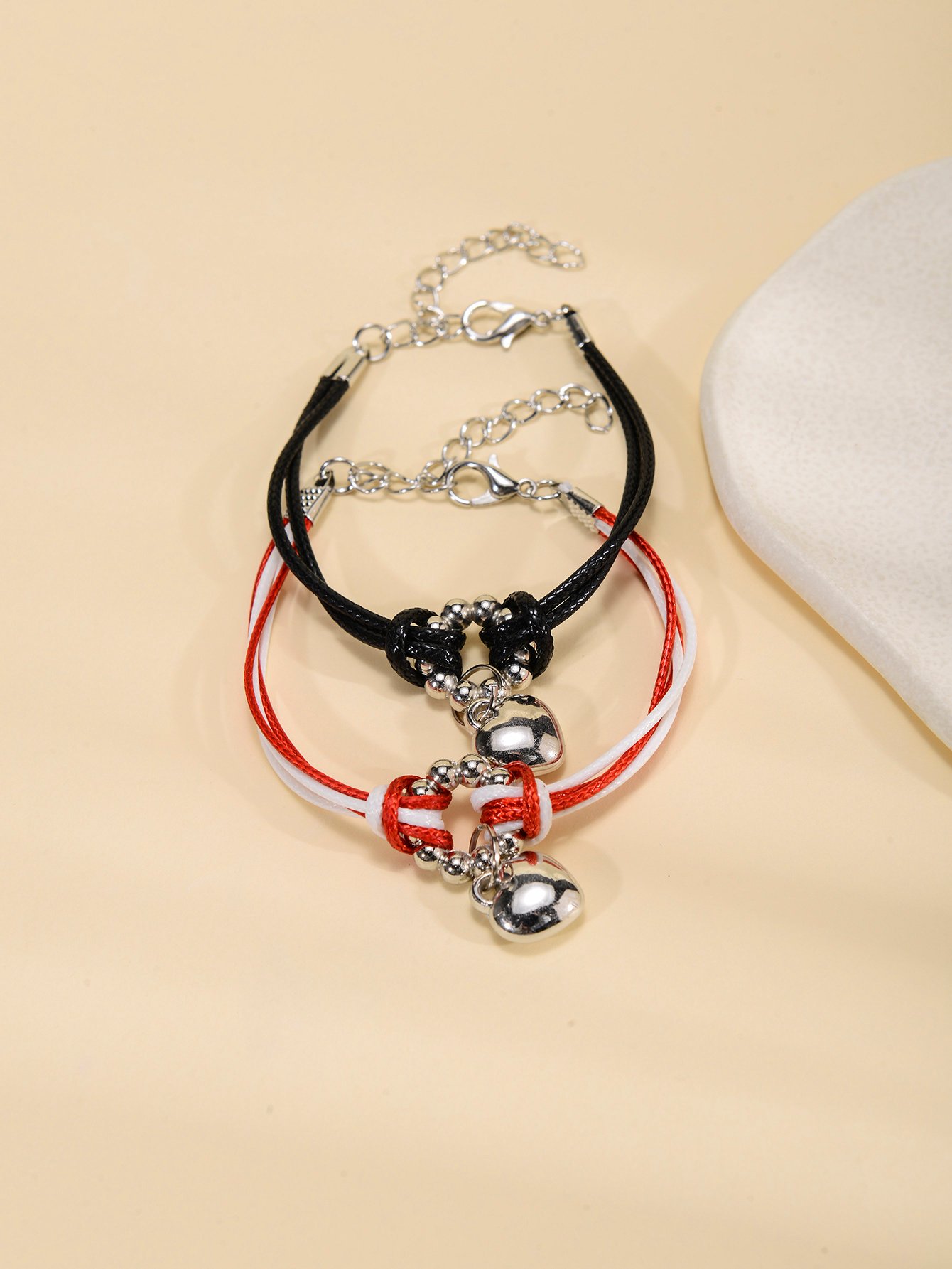 Pack of 2 - Multi-Color Heart Charm Couple's Bracelets