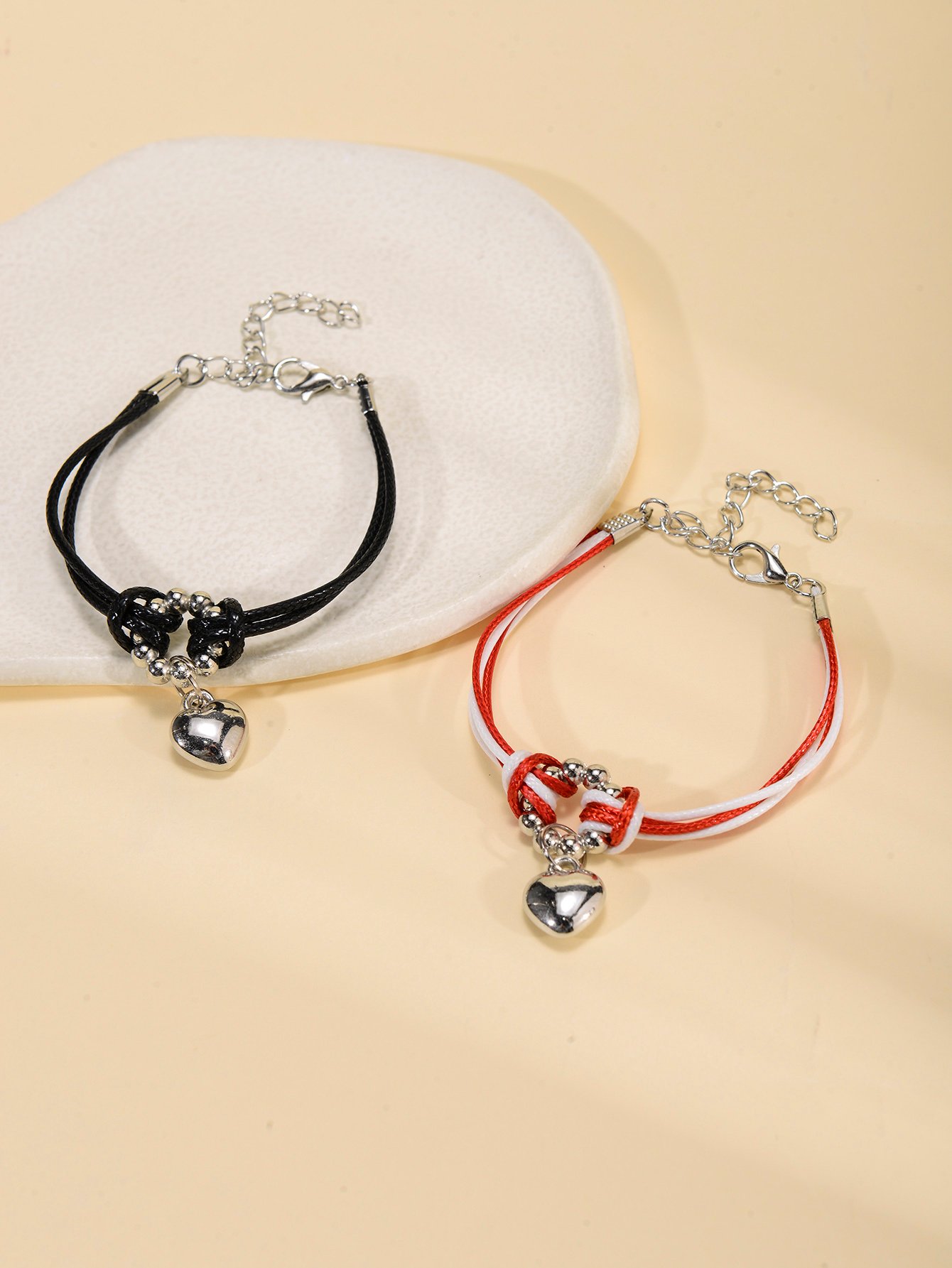 Pack of 2 - Multi-Color Heart Charm Couple's Bracelets
