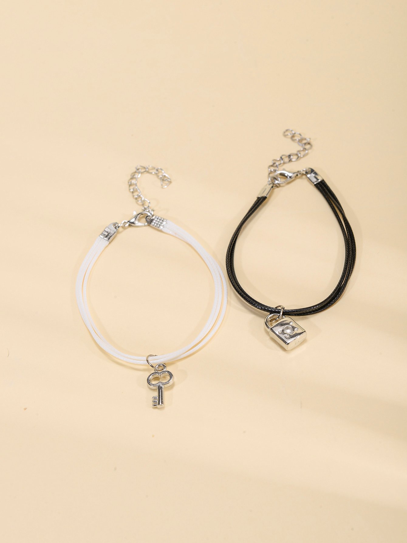 Pack of 2 - Black and White key and Lock Charms Bracelets