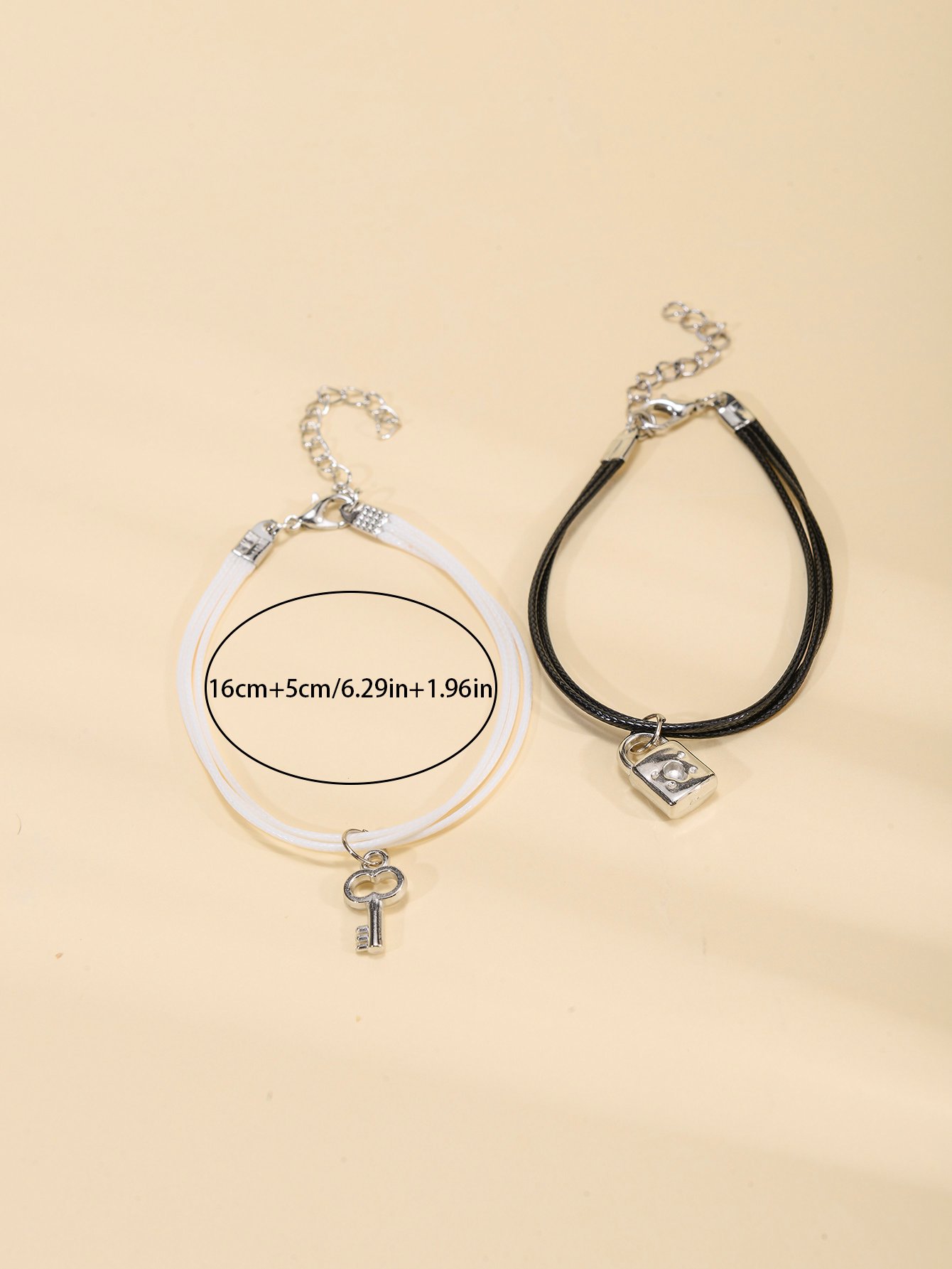 Pack of 2 - Black and White key and Lock Charms Bracelets