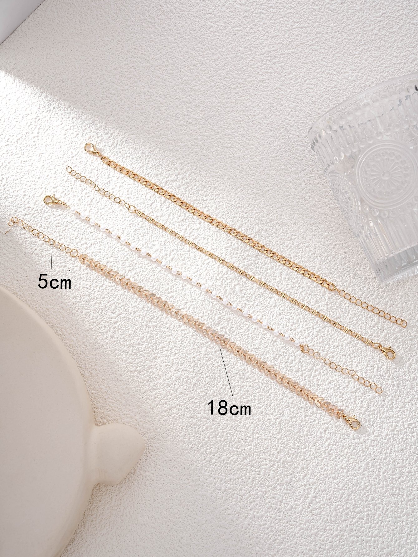 Pack of 4 - Gold Tone Link and Pearl Bracelets