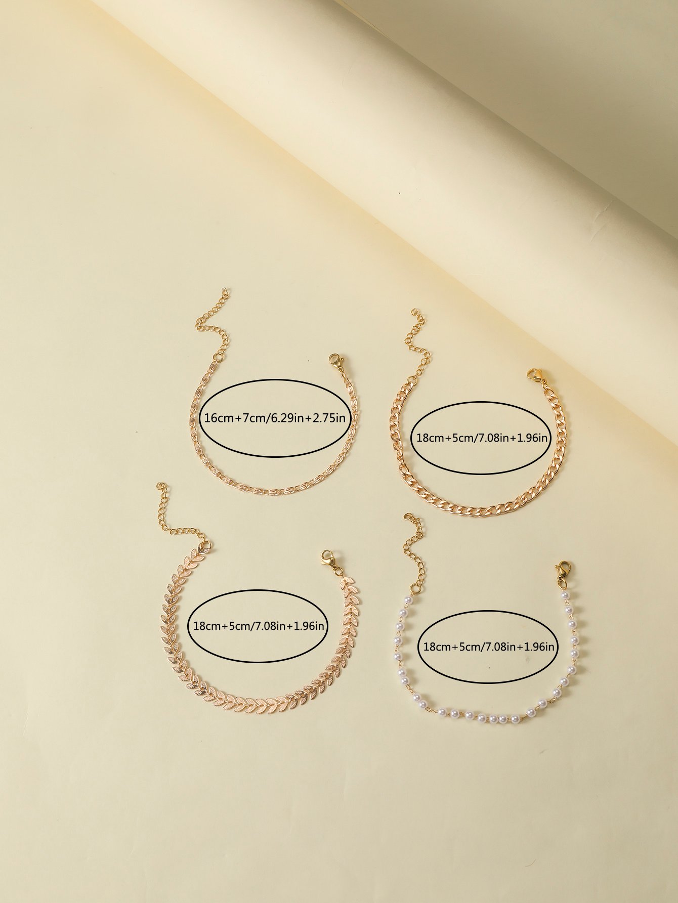 Pack of 4 - Gold Tone Link and Pearl Bracelets