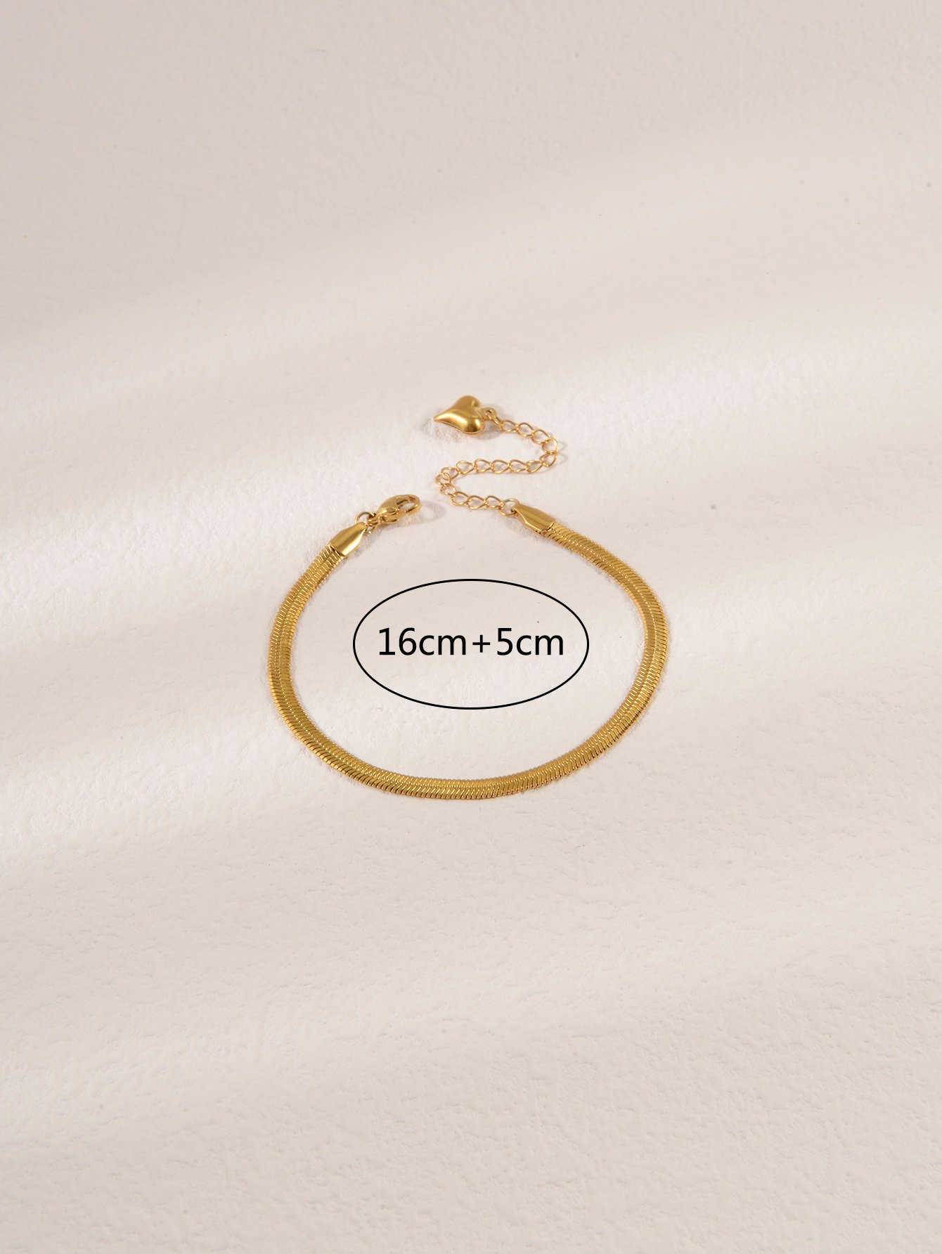 Gold Tone Flat Snake Chain Bracelet with Heart Charm