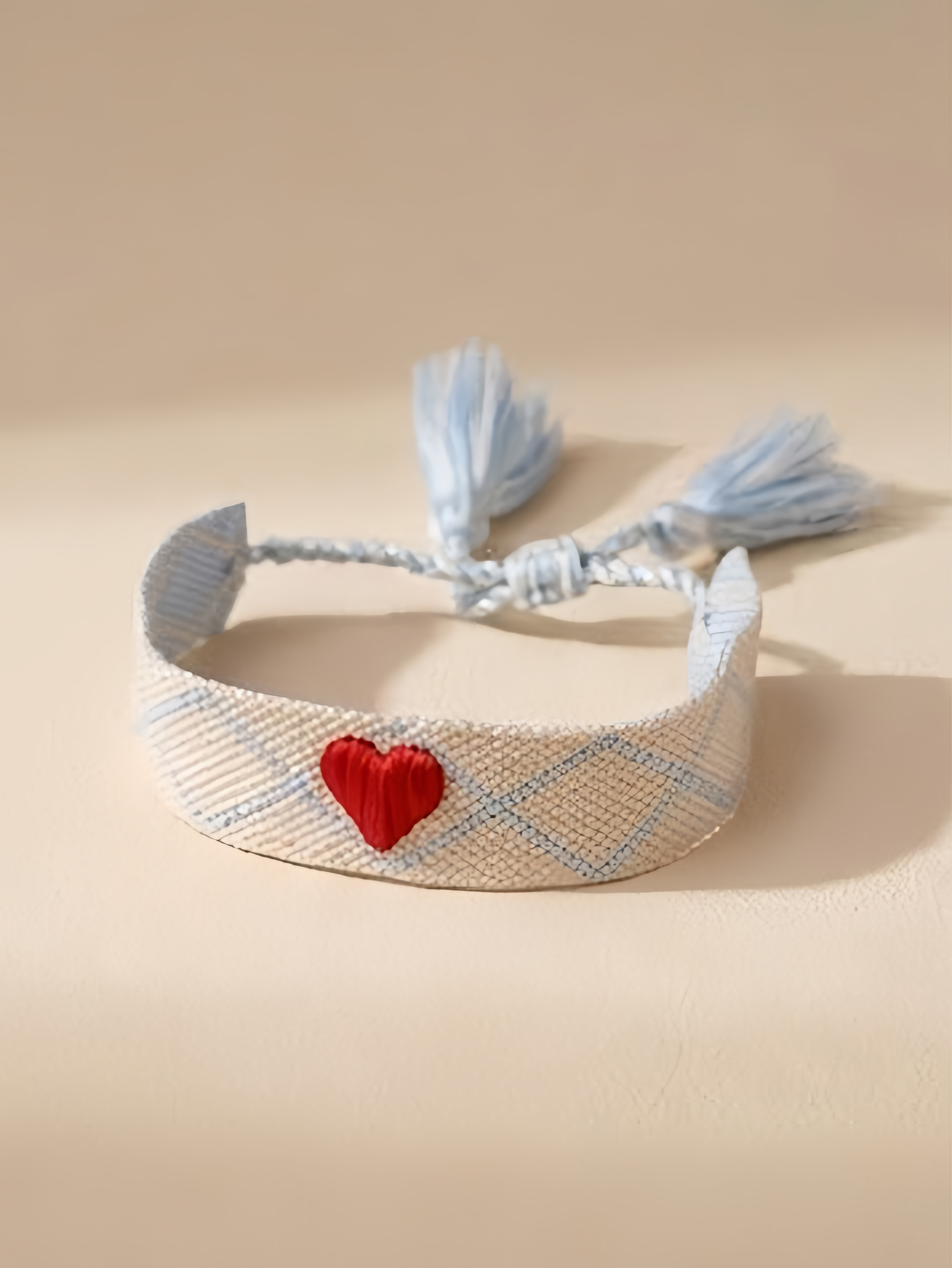 Multi-Color Heart Embroidered Woven Bracelet