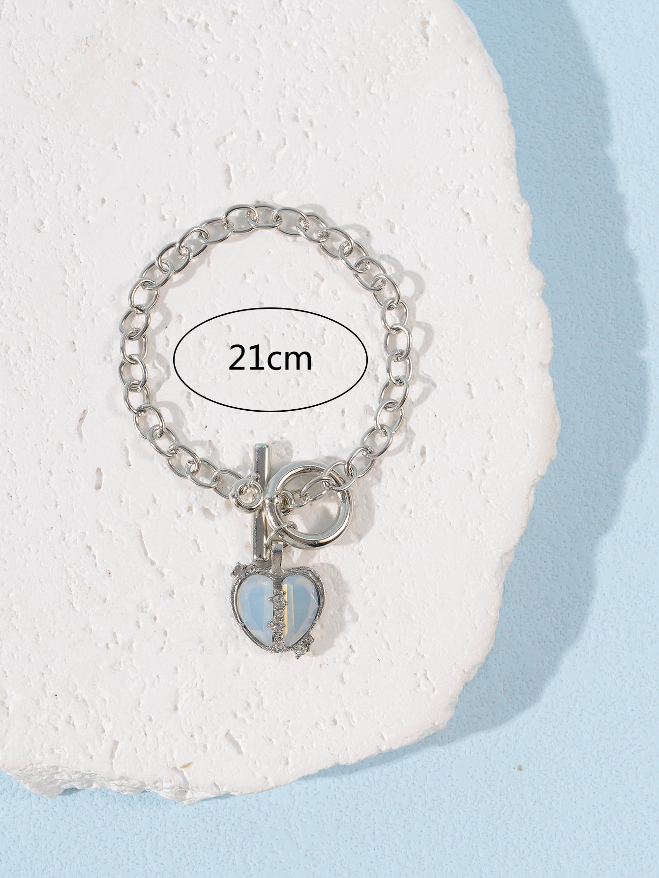 Silver Tone Heart Charm link Bracelet