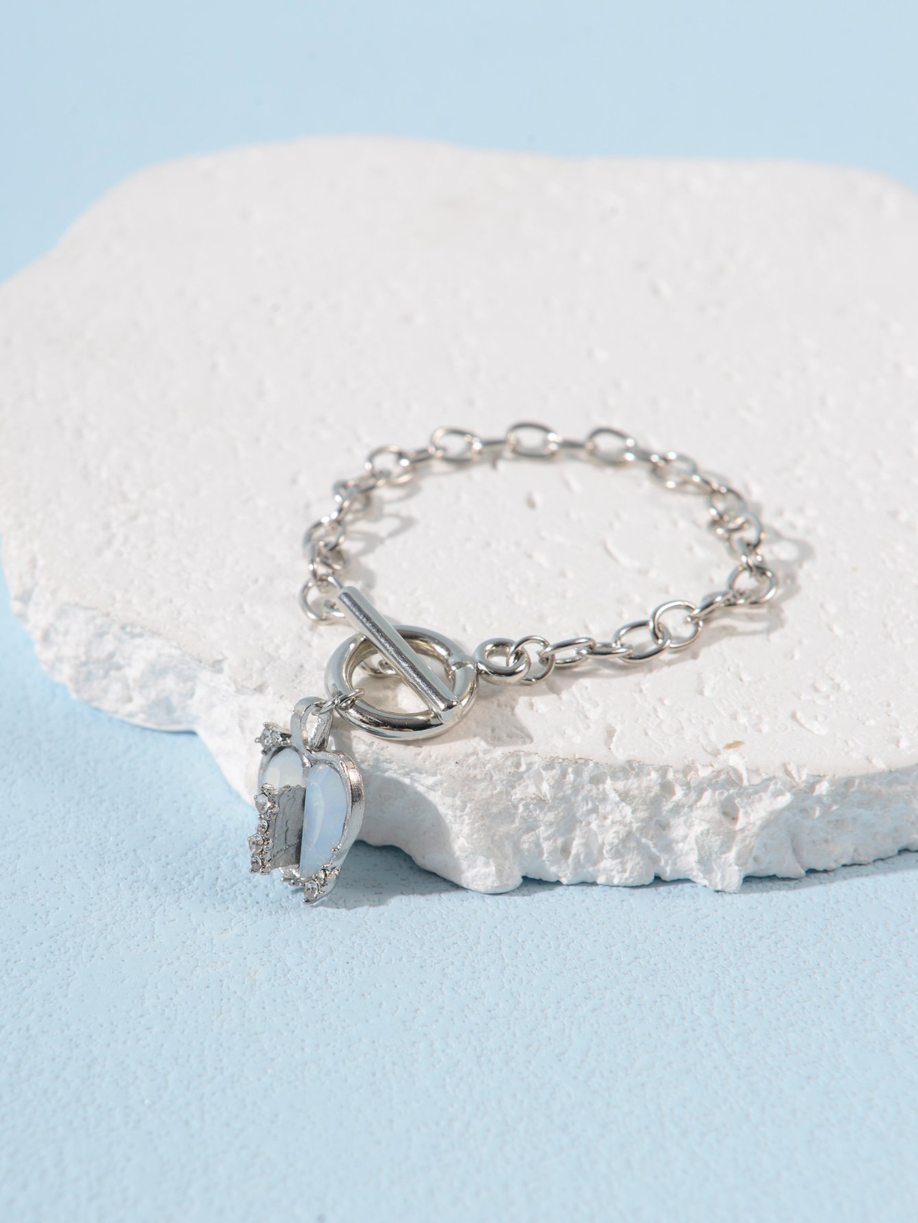Silver Tone Heart Charm link Bracelet