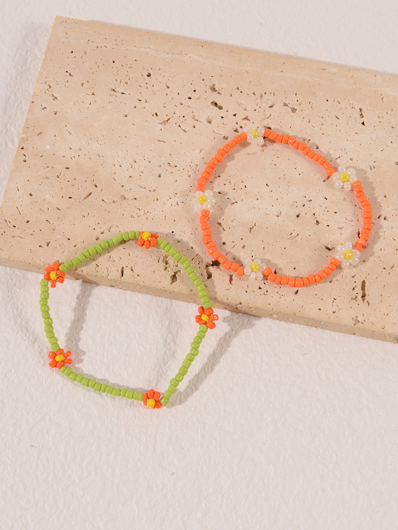 Pack of 2 - Multi-Color Flower Charm Beaded bracelet