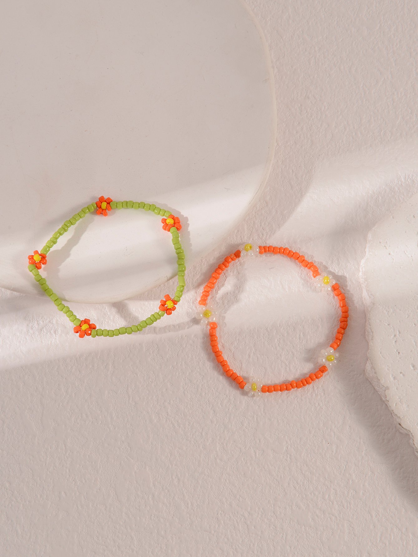 Pack of 2 - Multi-Color Flower Charm Beaded bracelet
