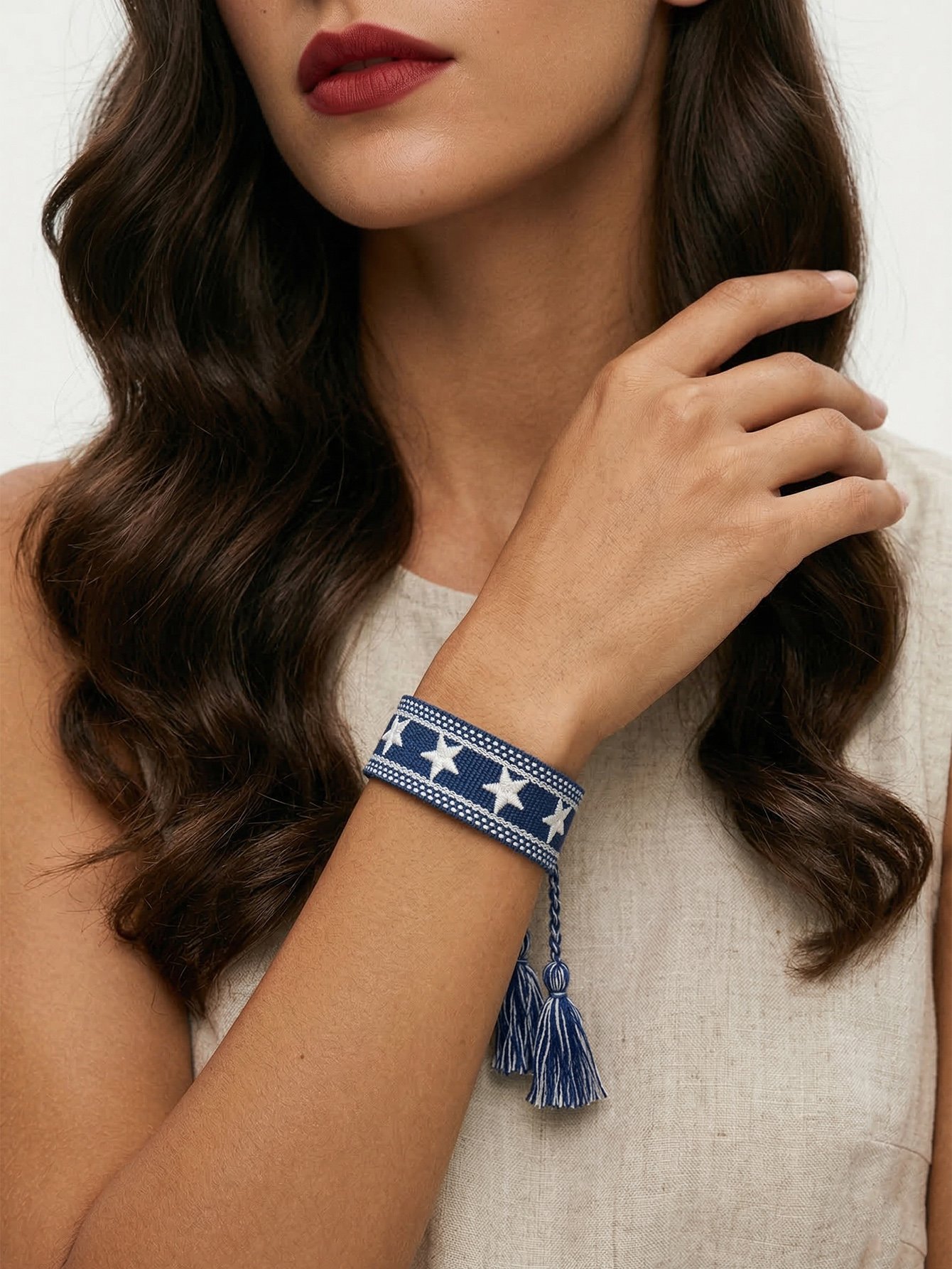 Multi-Color Star Embellished Woven Bracelet