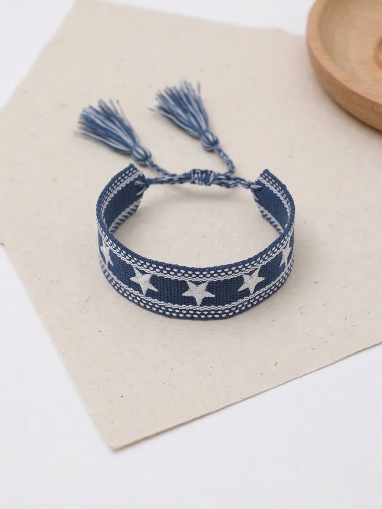 Multi-Color Star Embellished Woven Bracelet