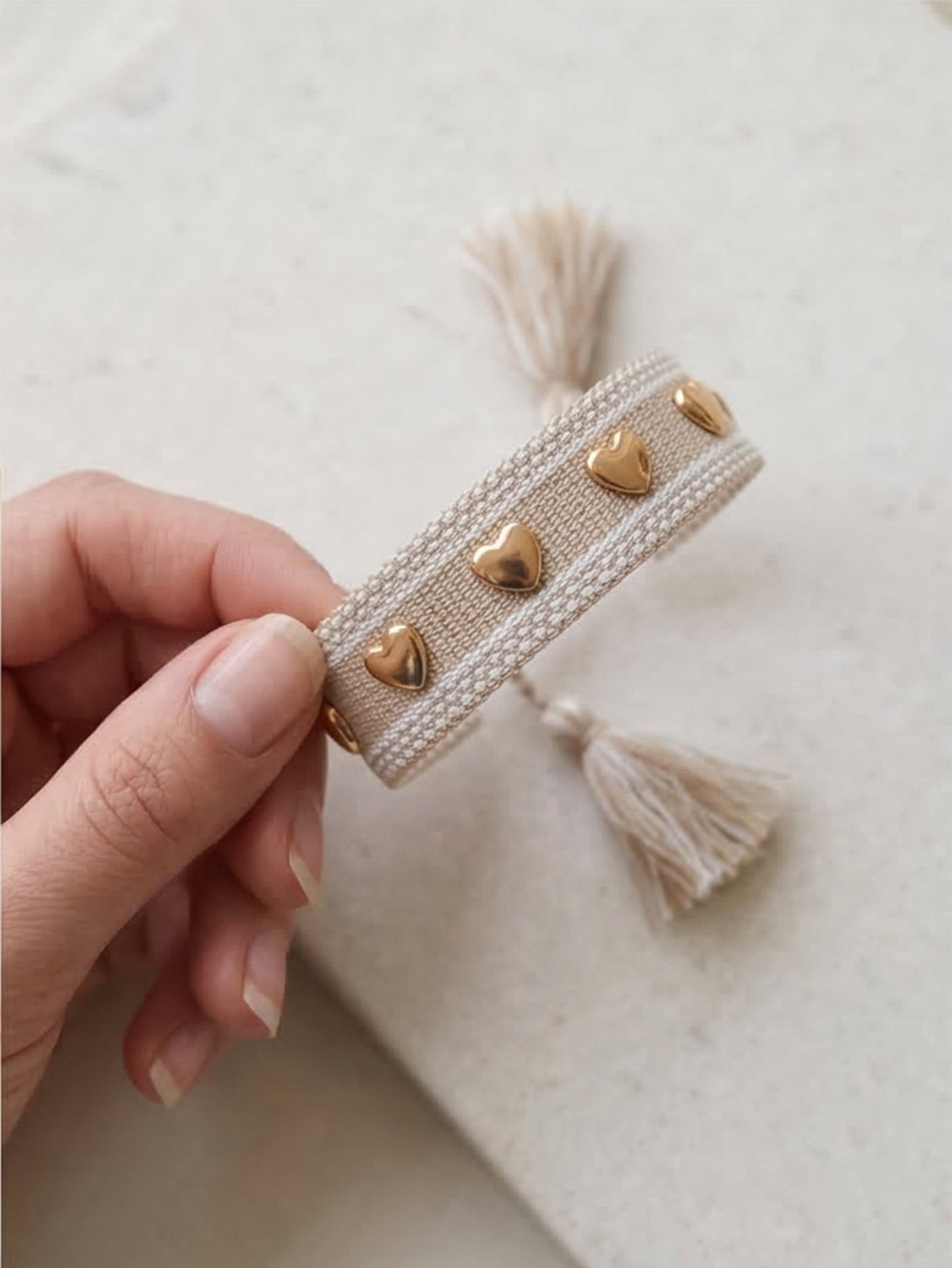 Multi-Color Heart Embellished Woven Bracelet