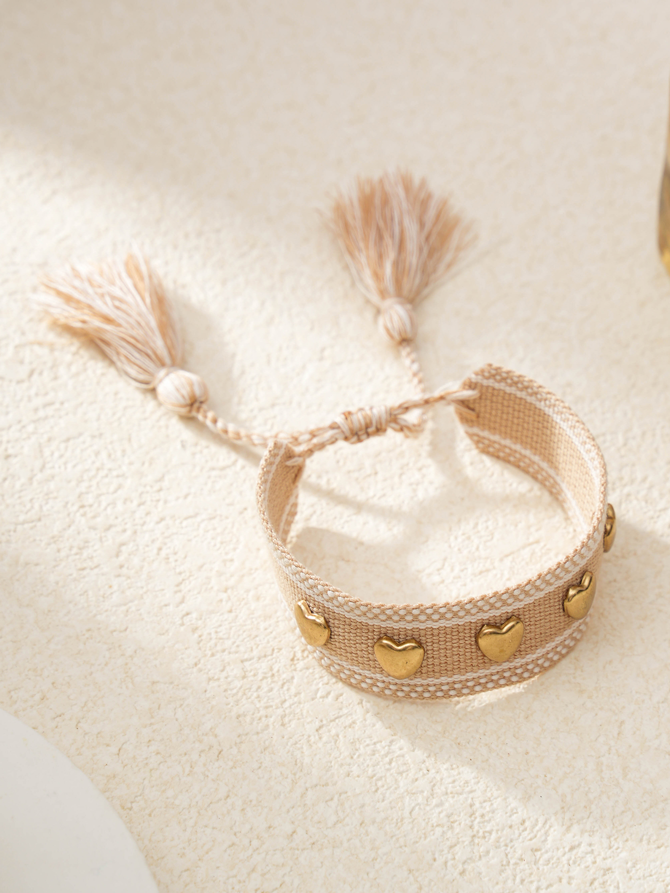 Multi-Color Heart Embellished Woven Bracelet