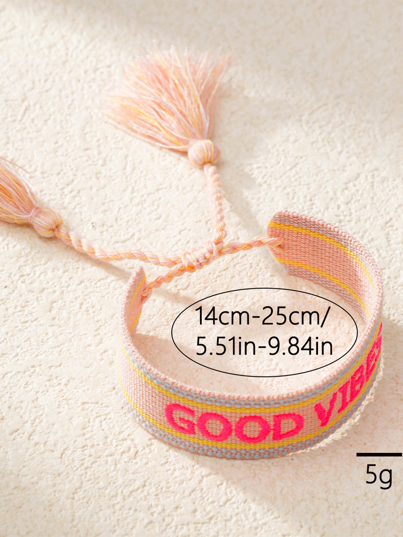 Multi-Color Embroidered Woven Bracelet with Tassel Charm