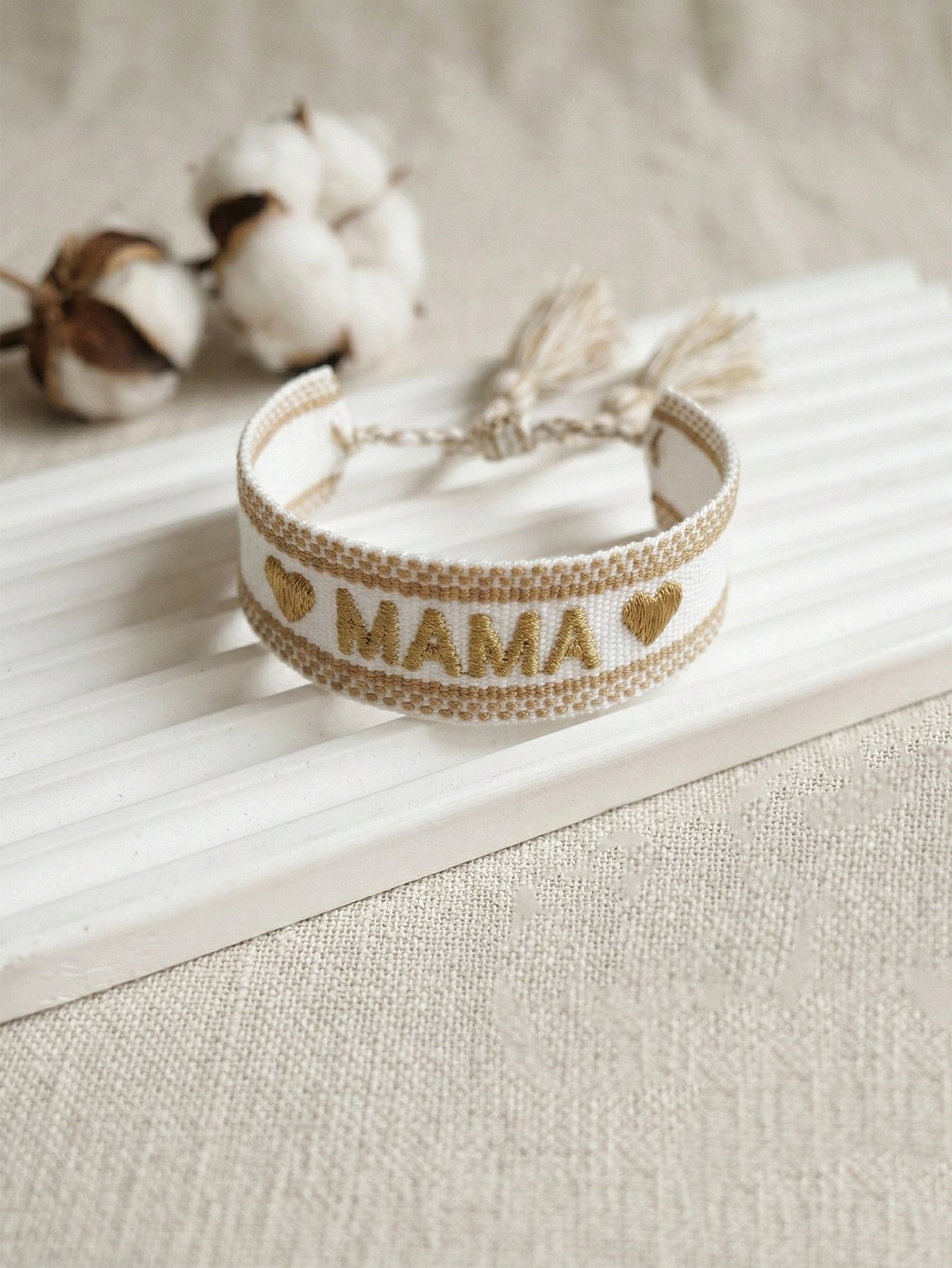Multi-Color Embroidered Woven Bracelet with Tassel Charm