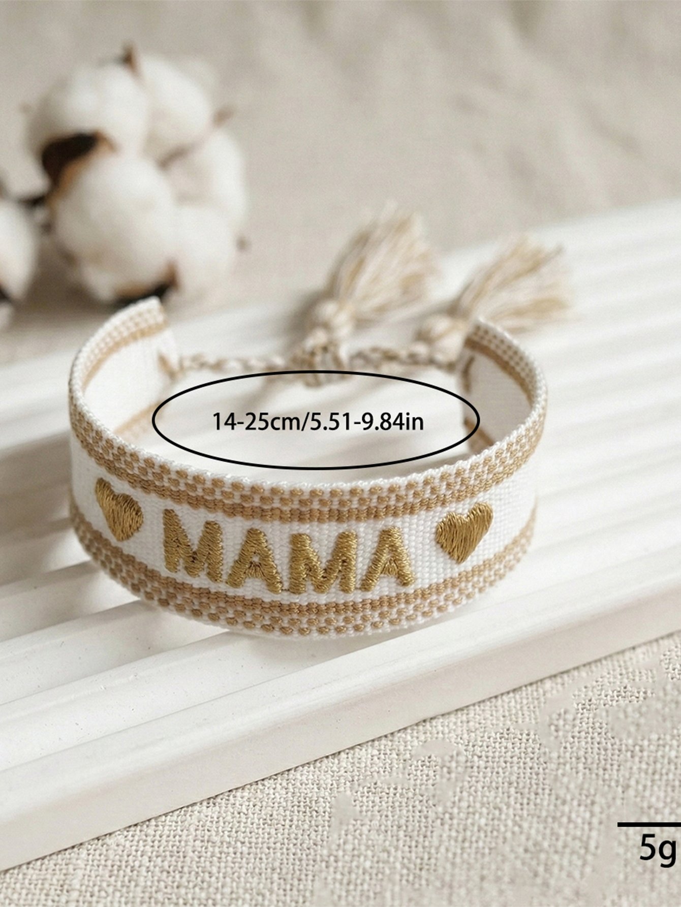 Multi-Color Embroidered Woven Bracelet with Tassel Charm