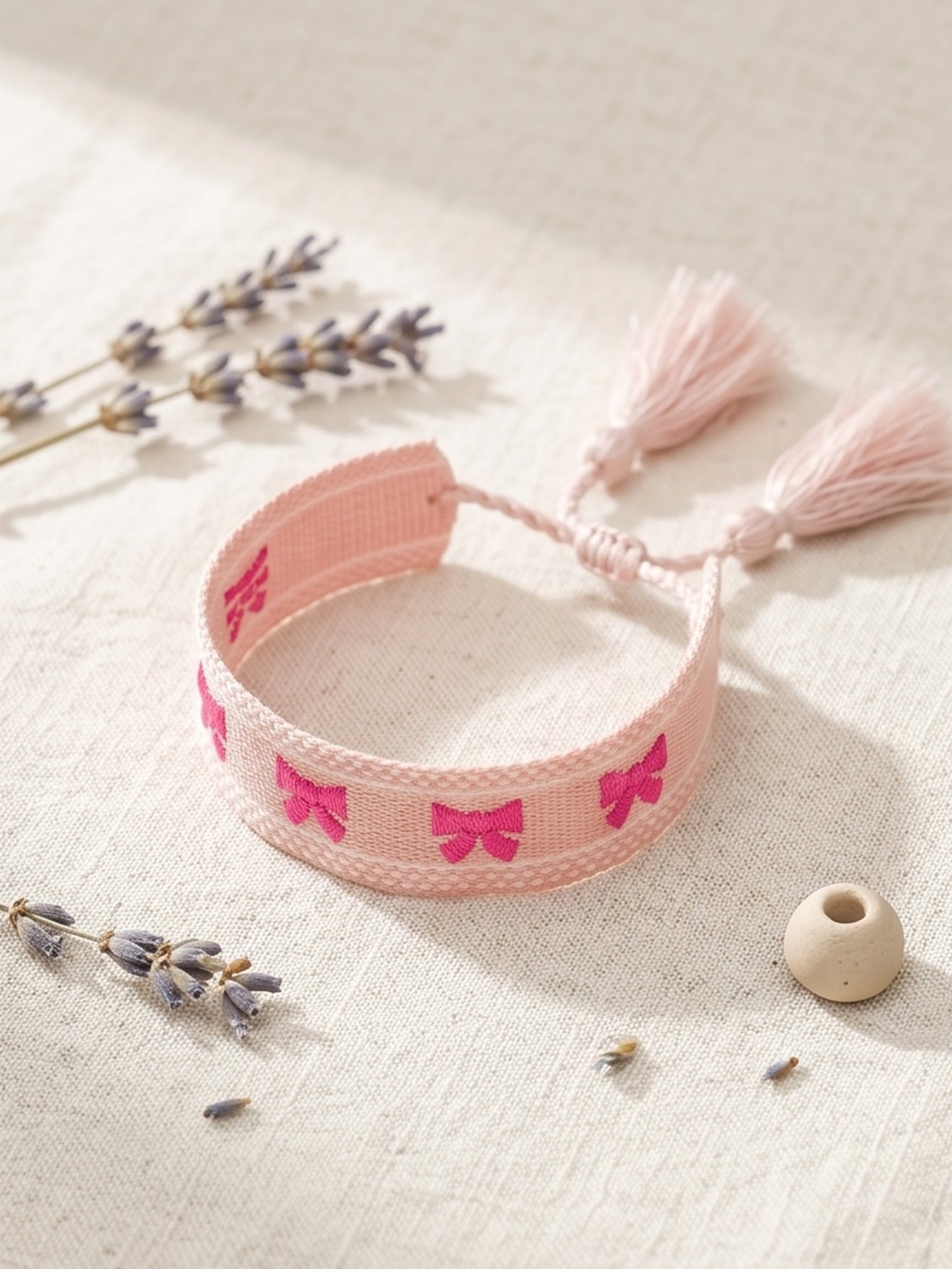 Multi-Color Embroidered Woven Bracelet with Tassel Charm