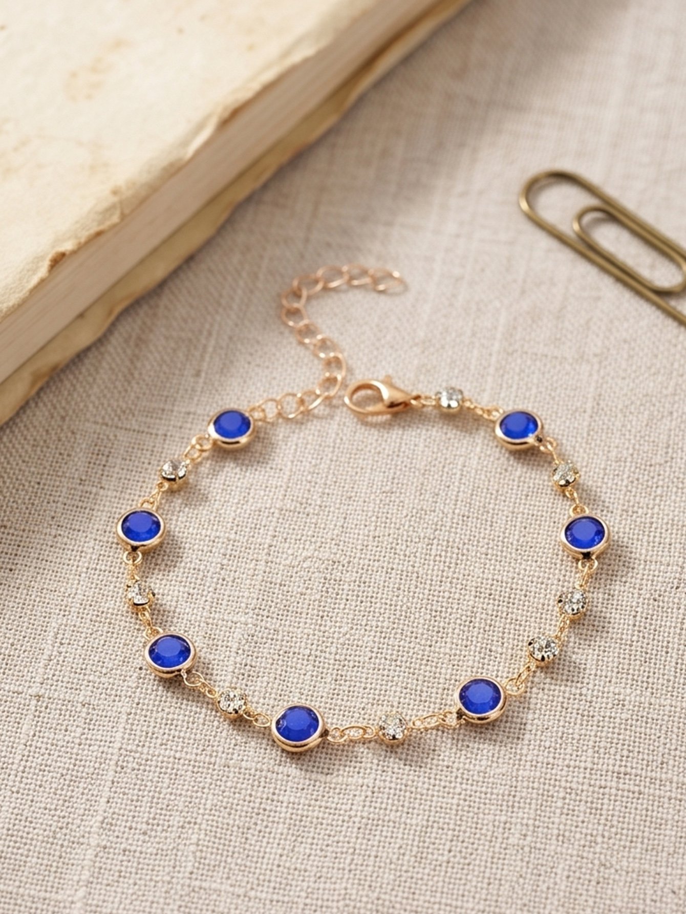 Gold Tone Gemstone Embellished Link Bracelet