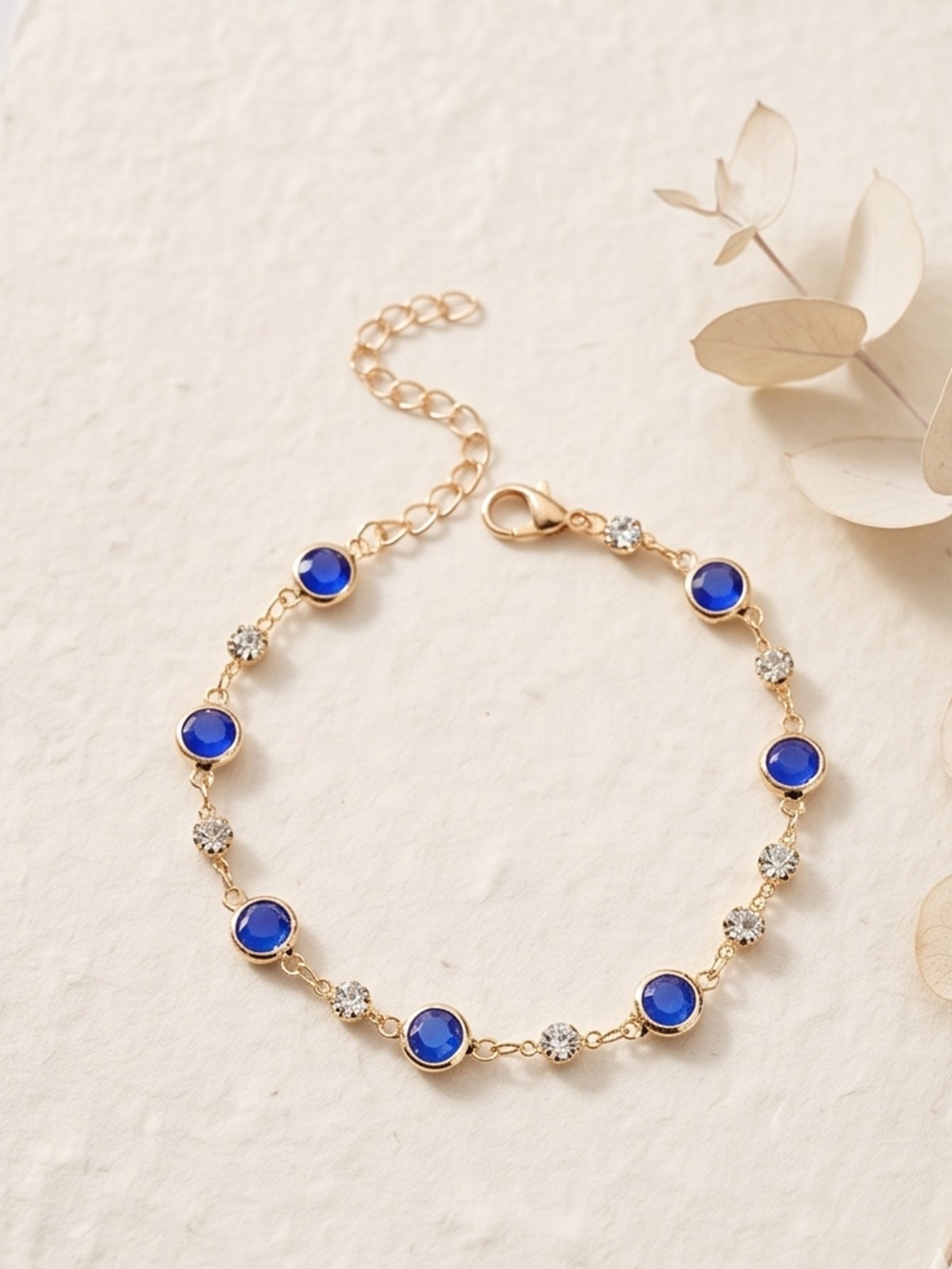 Gold Tone Gemstone Embellished Link Bracelet