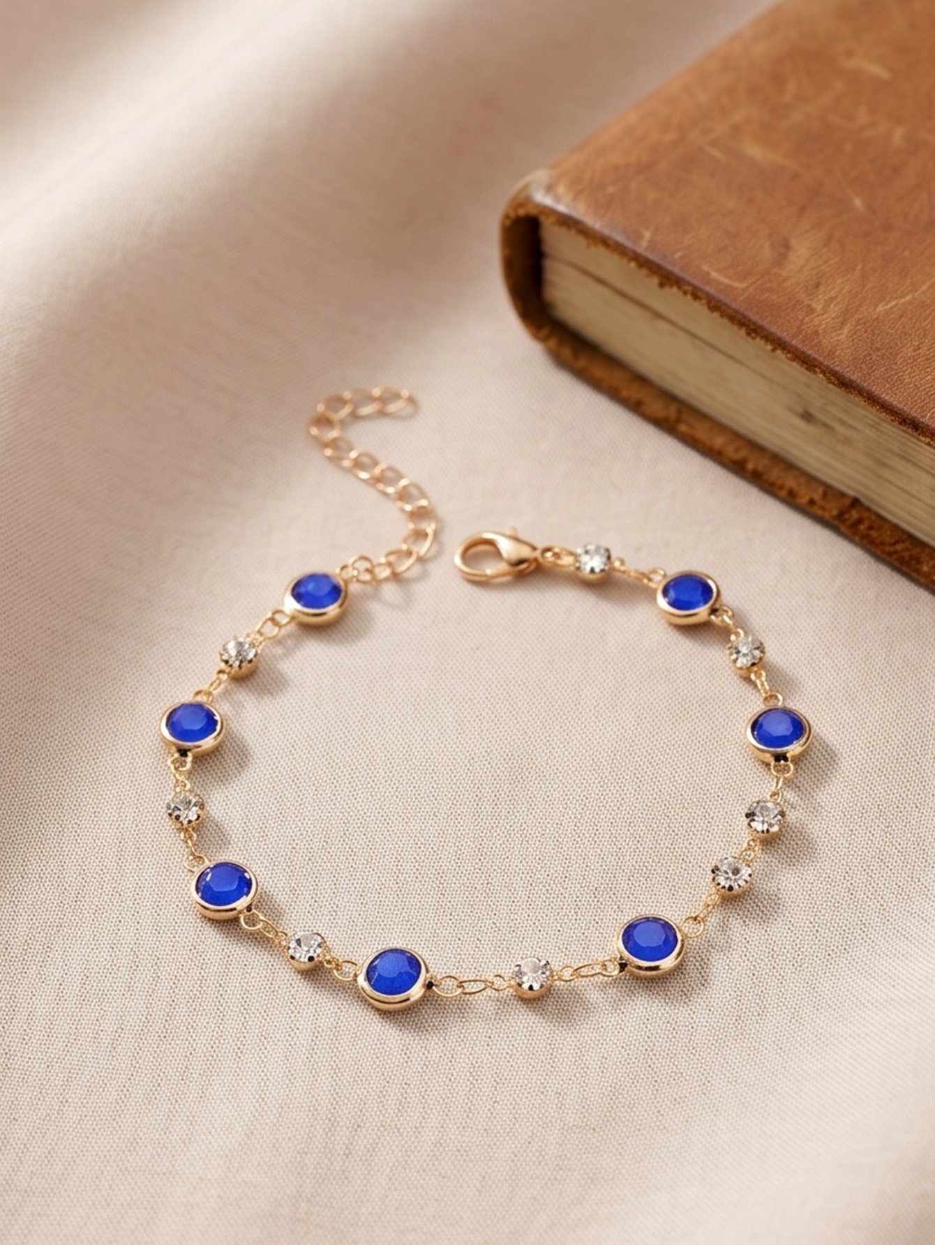 Gold Tone Gemstone Embellished Link Bracelet