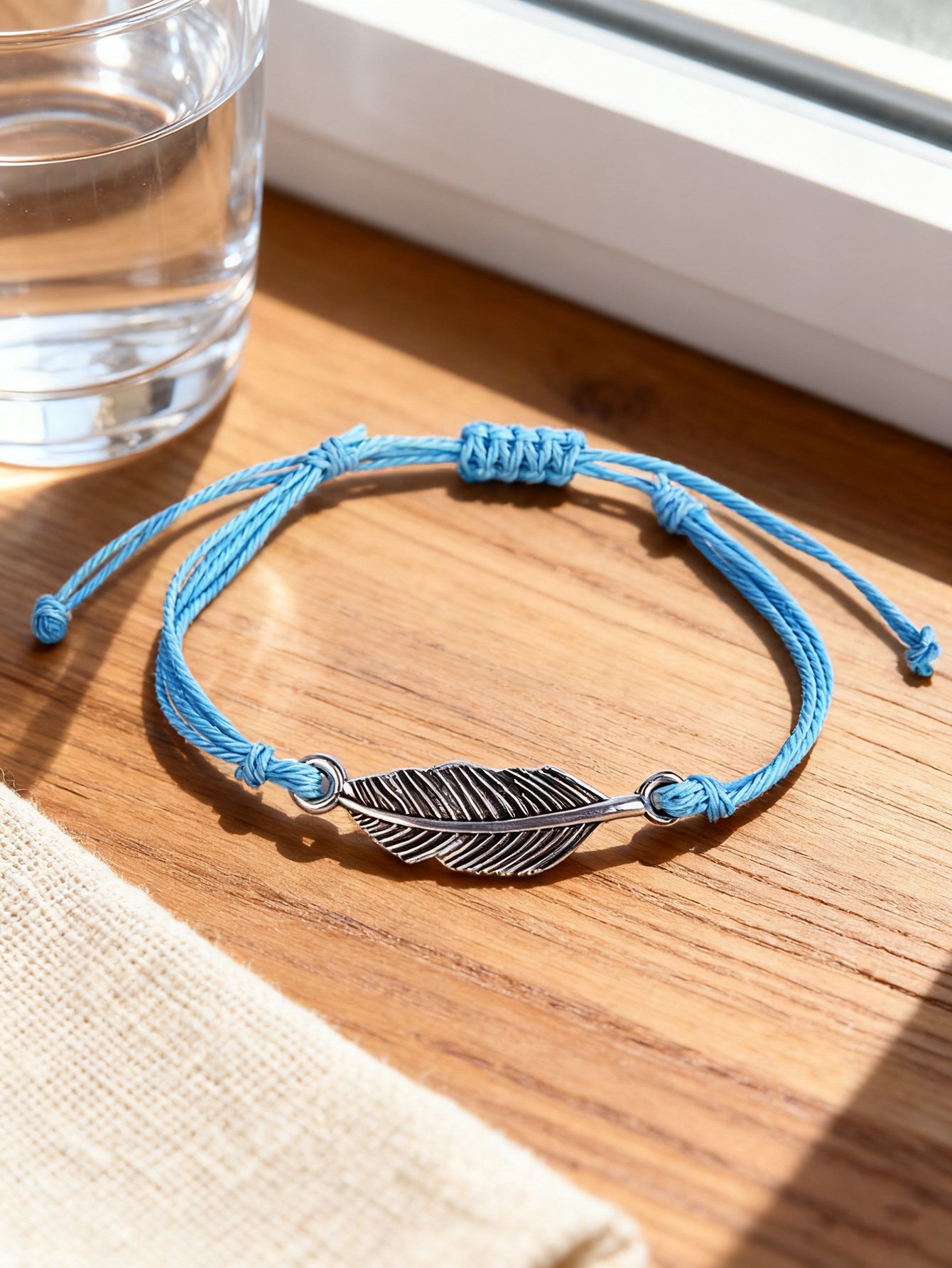Blue Woven Leaf Charm Bracelet