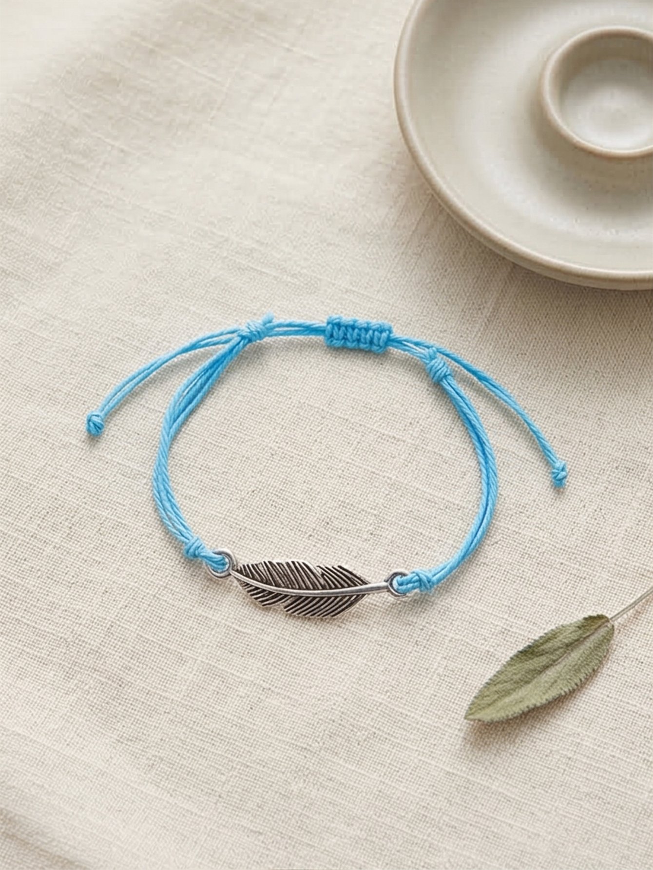 Blue Woven Leaf Charm Bracelet