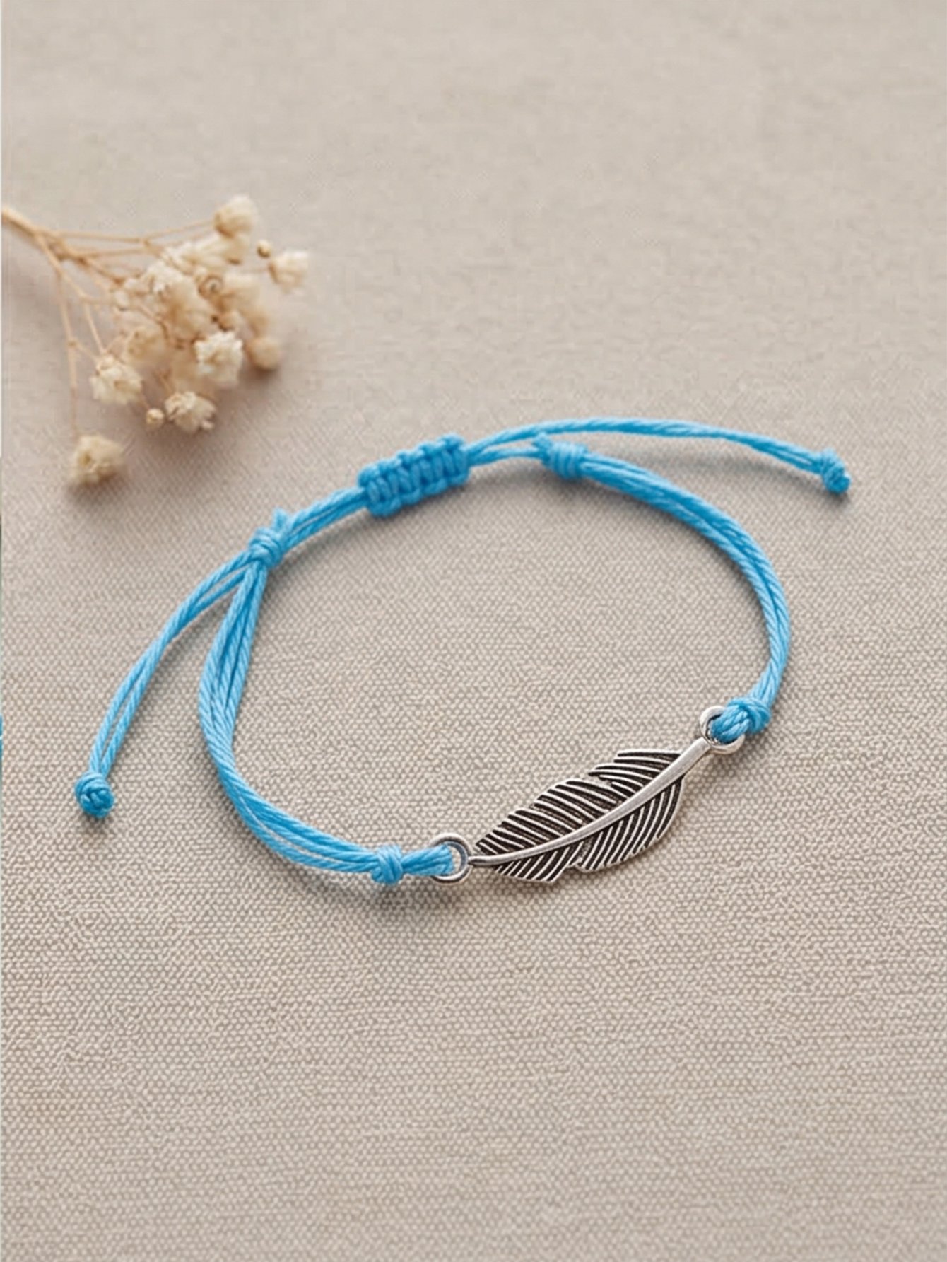 Blue Woven Leaf Charm Bracelet