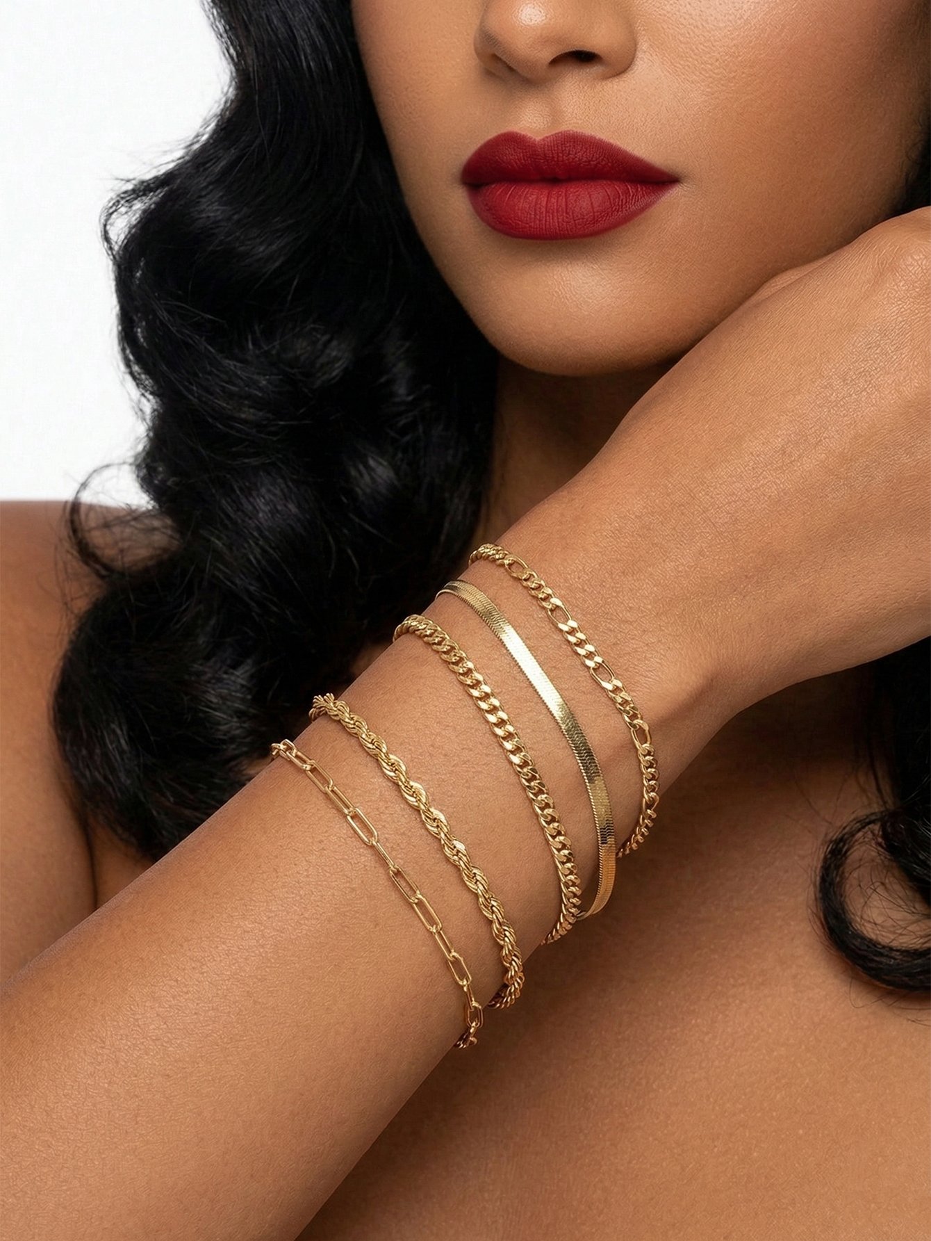 Pack of 5 - Gold Tone Link Bracelets