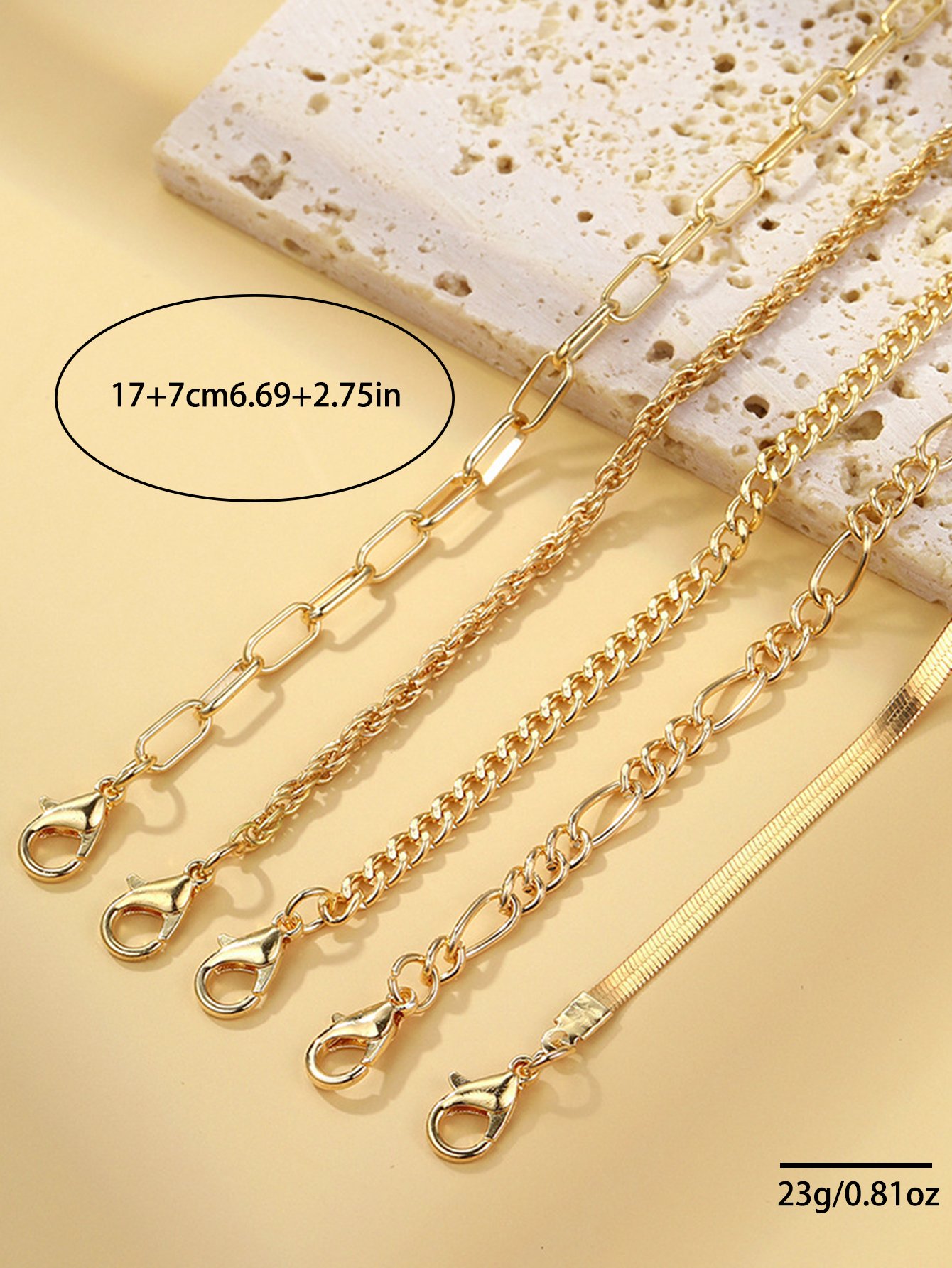 Pack of 5 - Gold Tone Link Bracelets