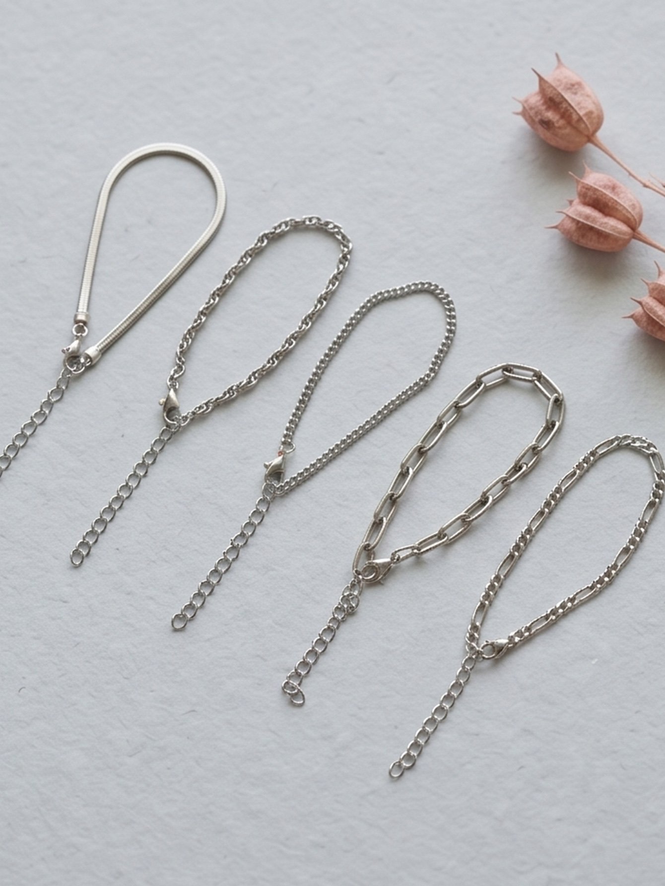 Pack of 5 - Silver Tone Link Bracelets