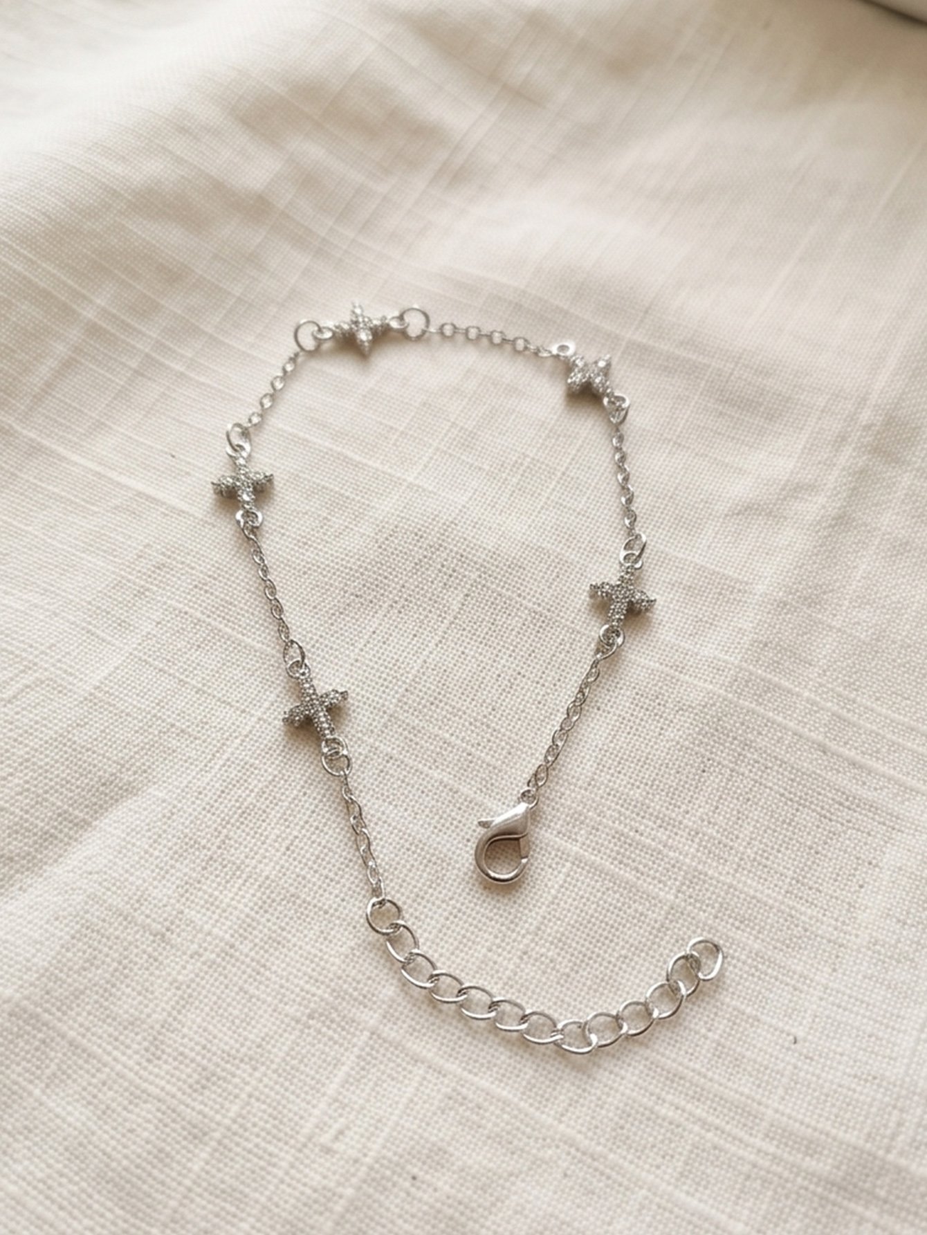 Silver Tone Clover Charm Link Bracelet