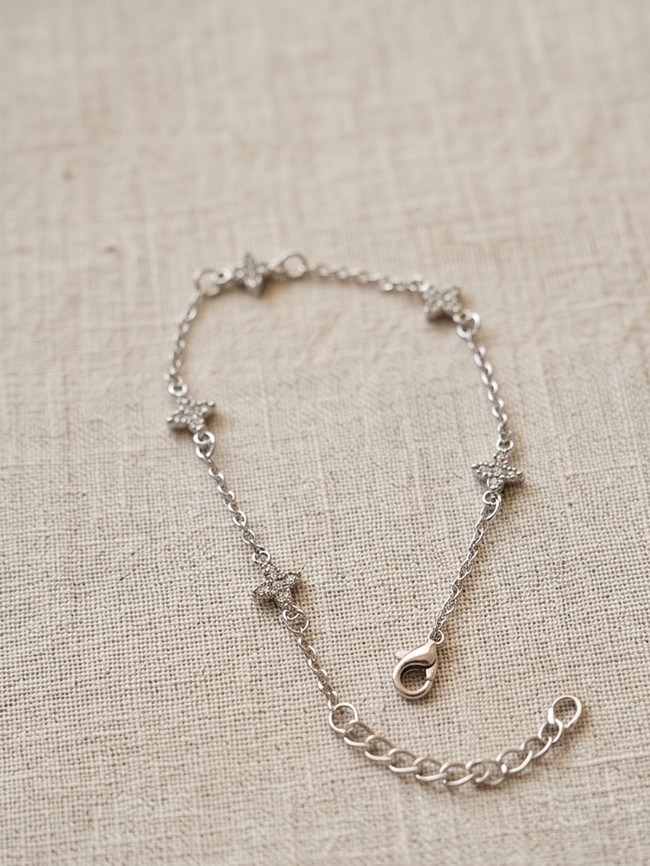 Silver Tone Clover Charm Link Bracelet